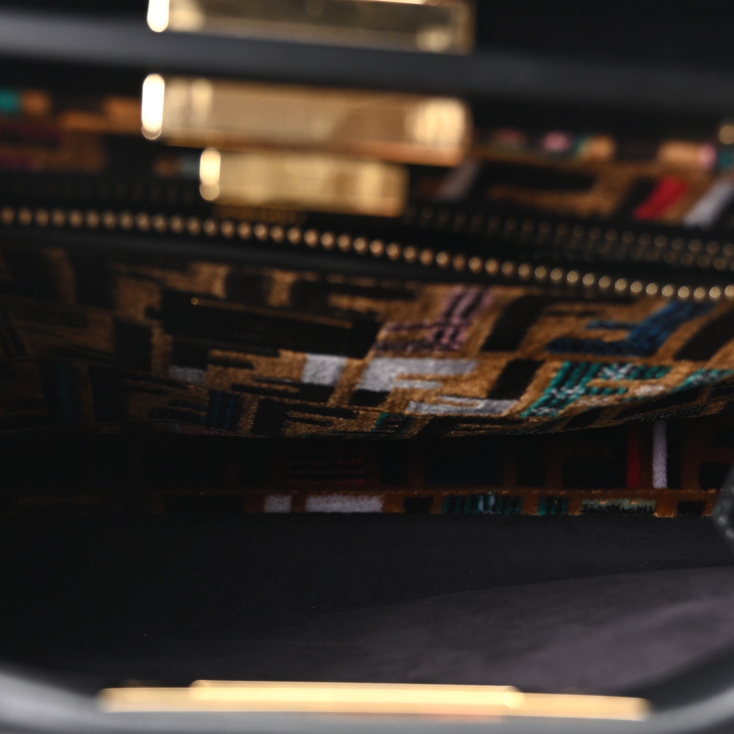 Fendi Calfskin Velvet Fun Fair Medium Peekaboo Iconic Satchel Black Tobacco Multicolor 4 of 9