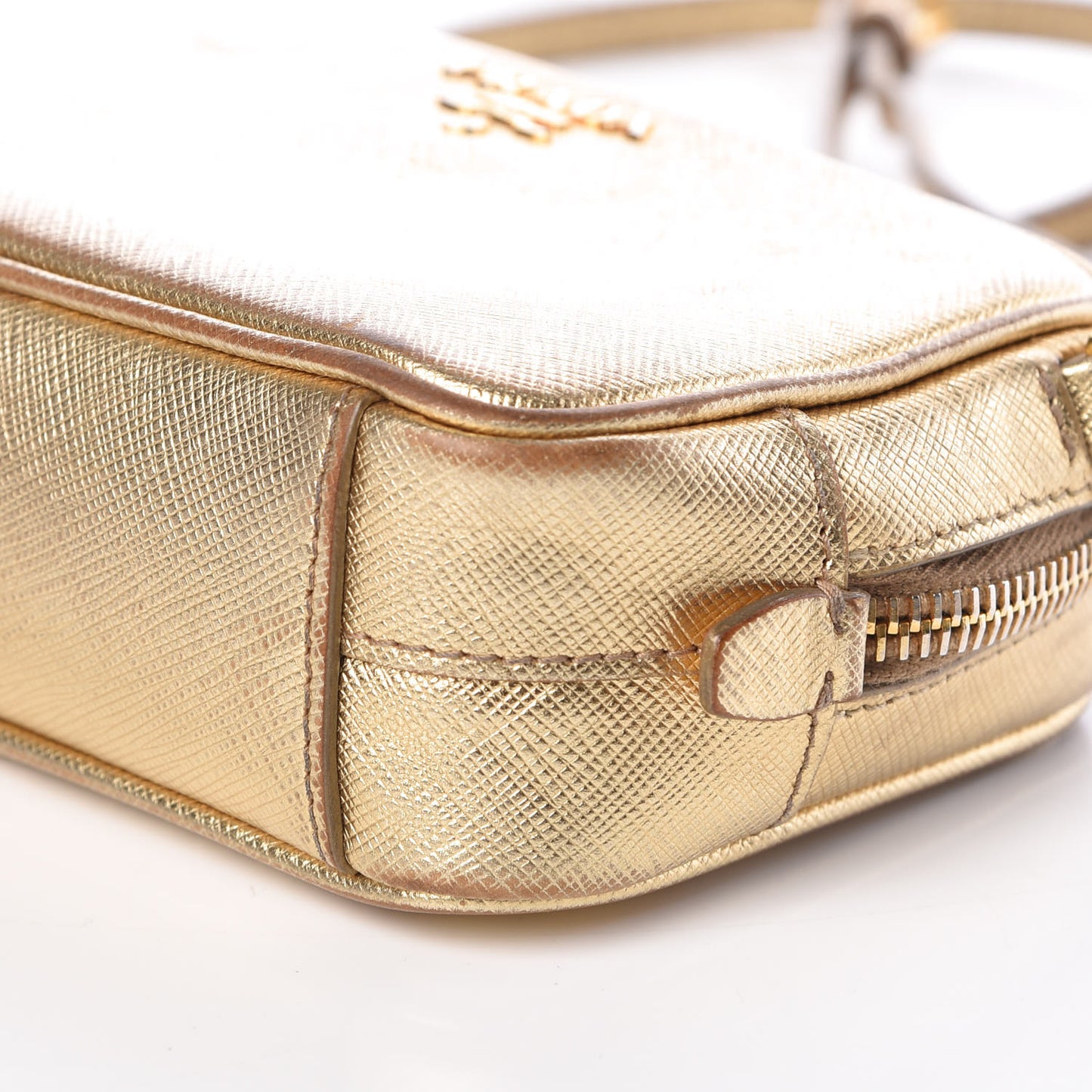 Metallic Saffiano Mini Camera Crossbody Platino