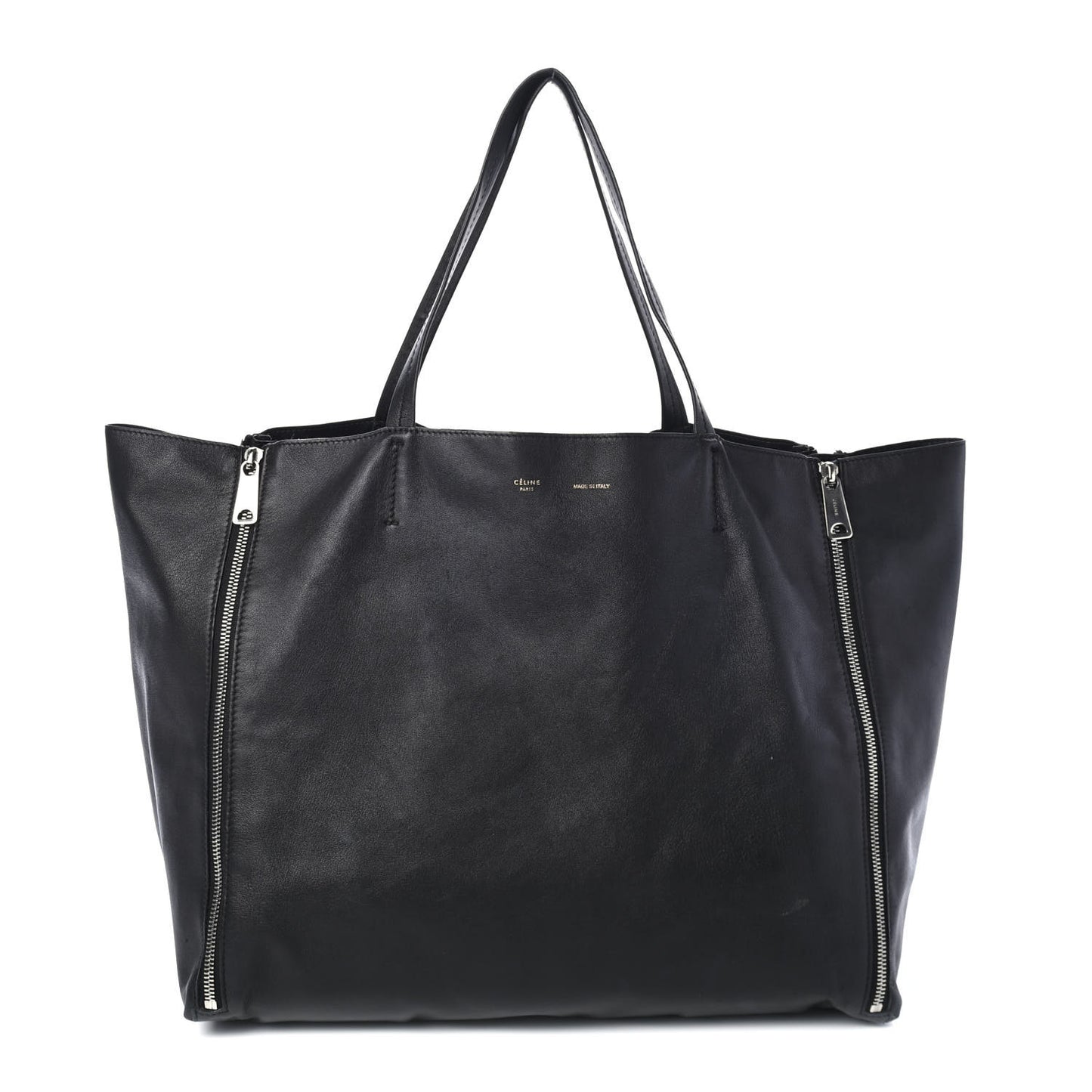 Smooth Lambskin Horizontal Zipper Gusset Cabas Black