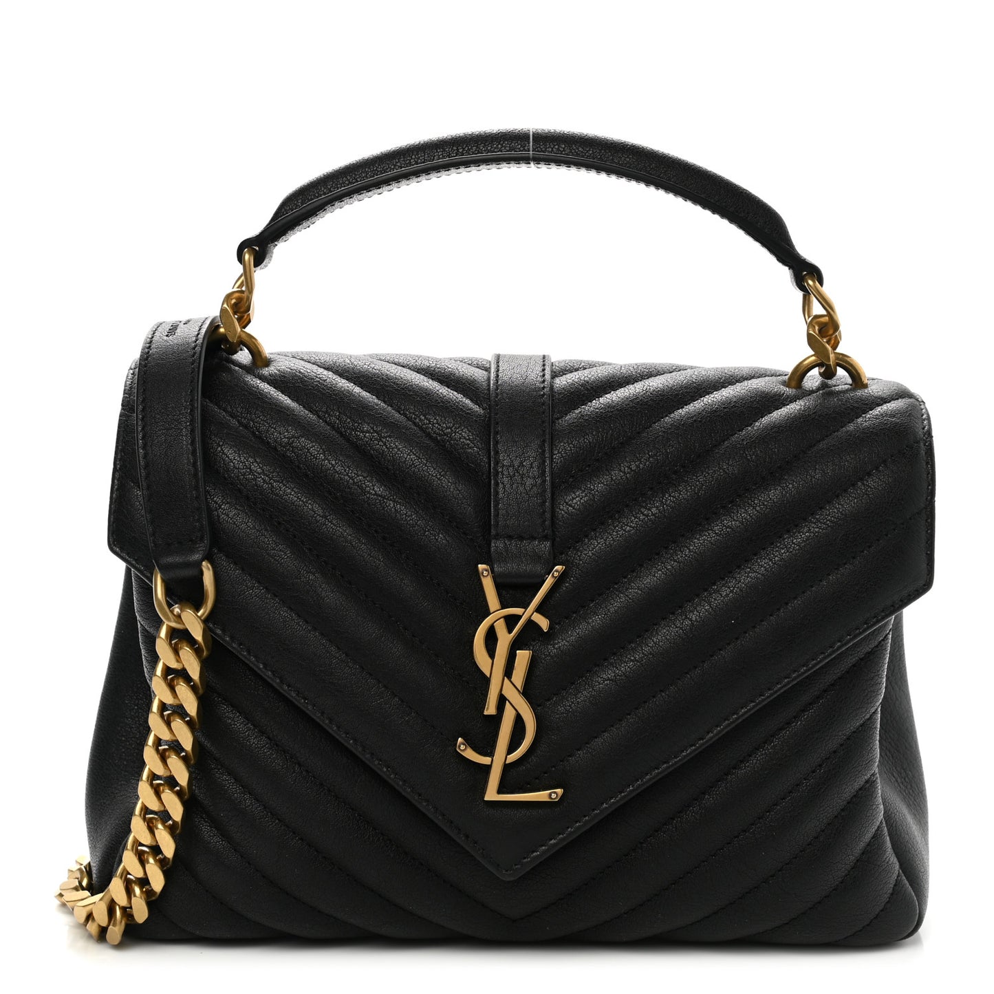 Sheepskin Matelasse Chevron Monogram Medium College Bag Black