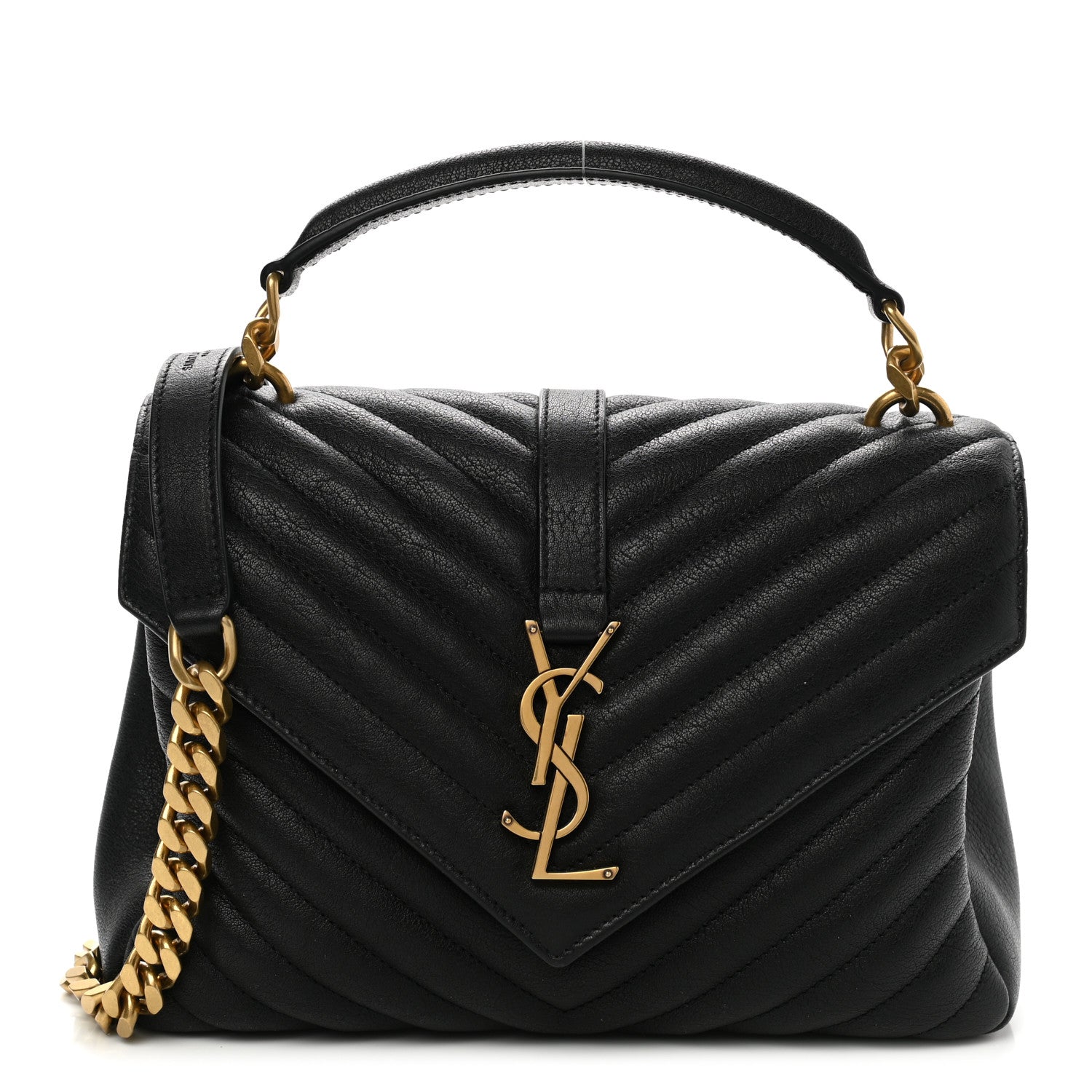 Saint Laurent Sheepskin Matelasse Chevron Monogram Medium College Bag Black 1 of 11