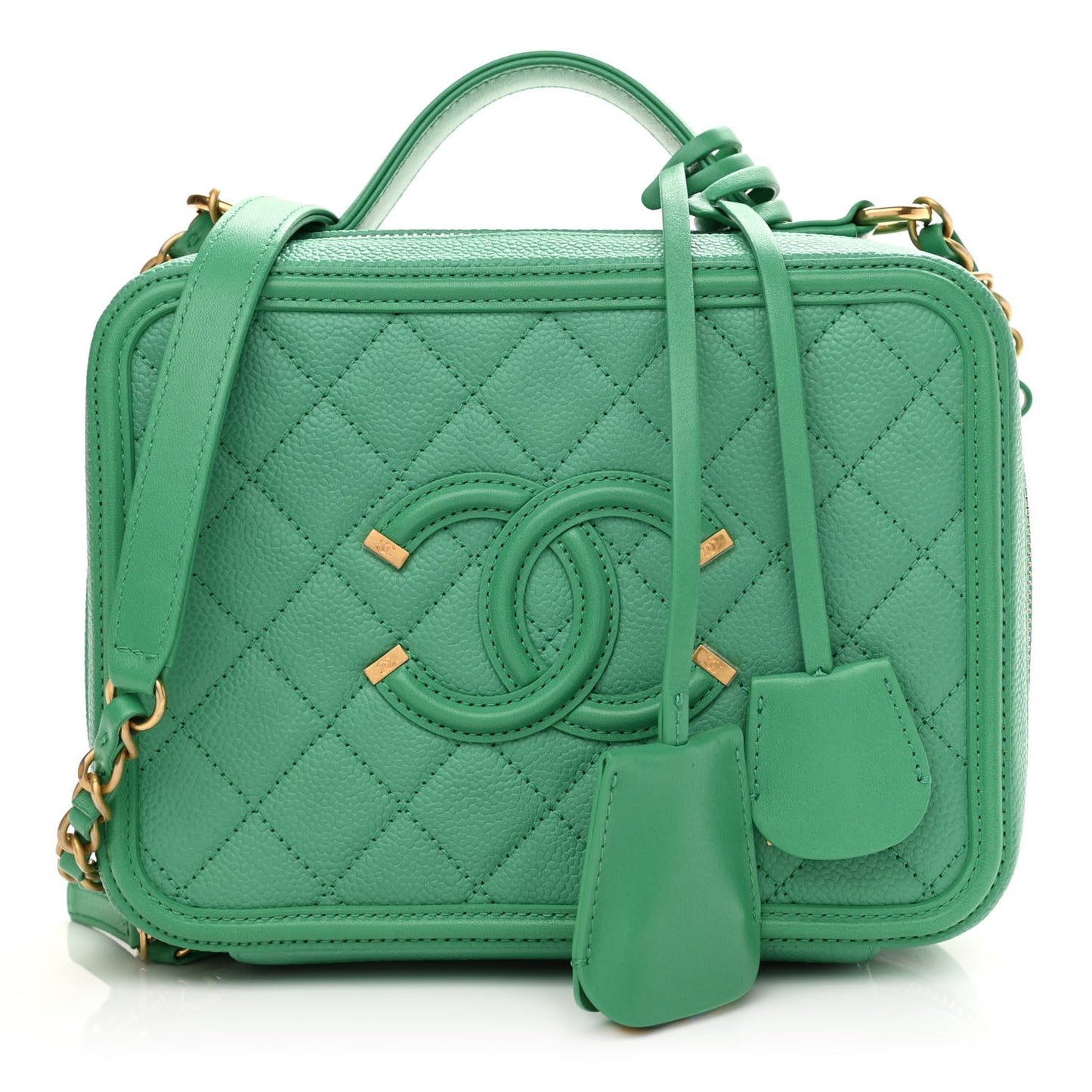 Caviar Quilted Medium CC Filigree Vanity Case Green