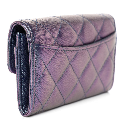 Chanel Iridescent Caviar Flap Quilted Card Holder Wallet Purple 3 of 10