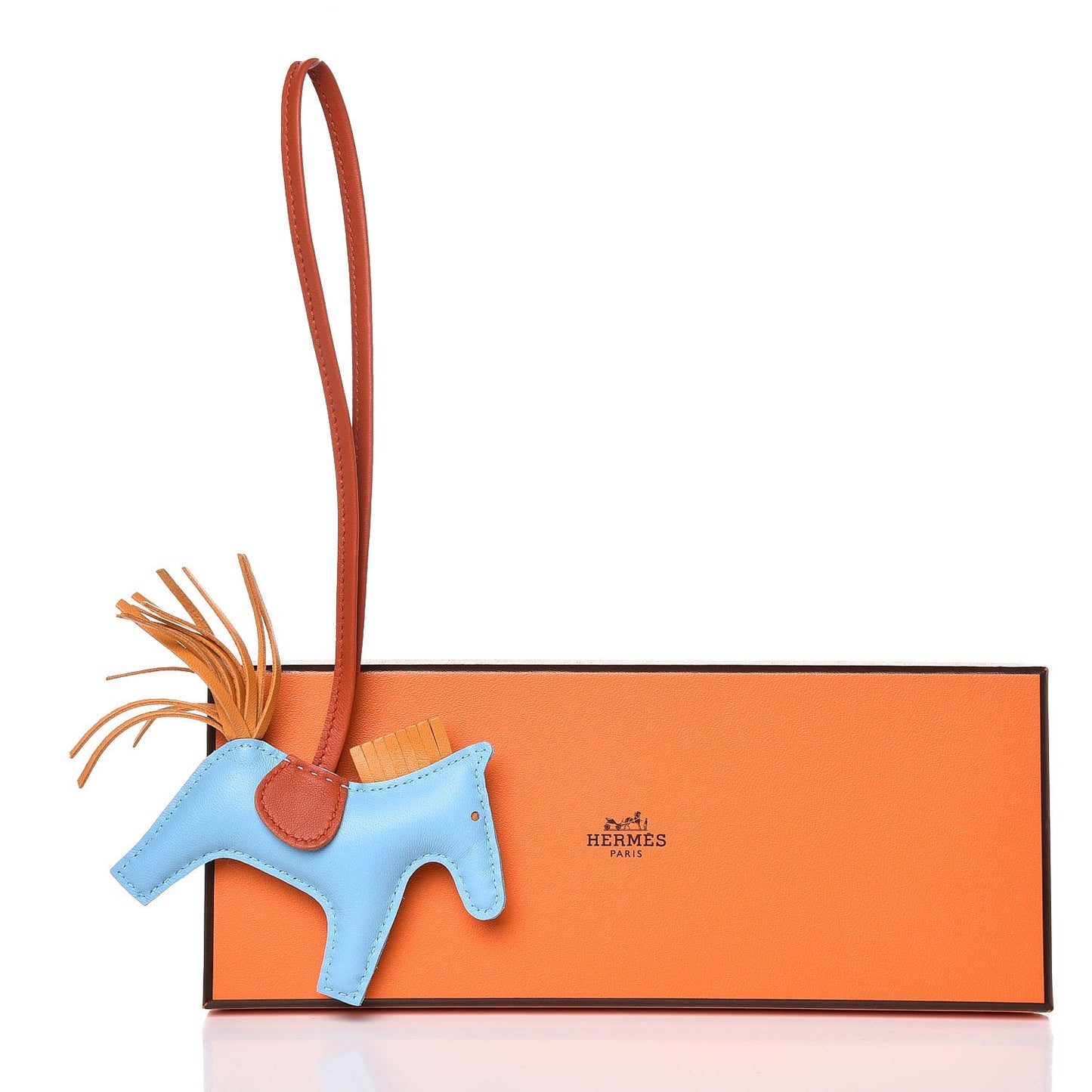 Milo Lambskin Grigri Rodeo Horse Bag Charm PM Celeste Naturel Bouton D'Or Cornaline