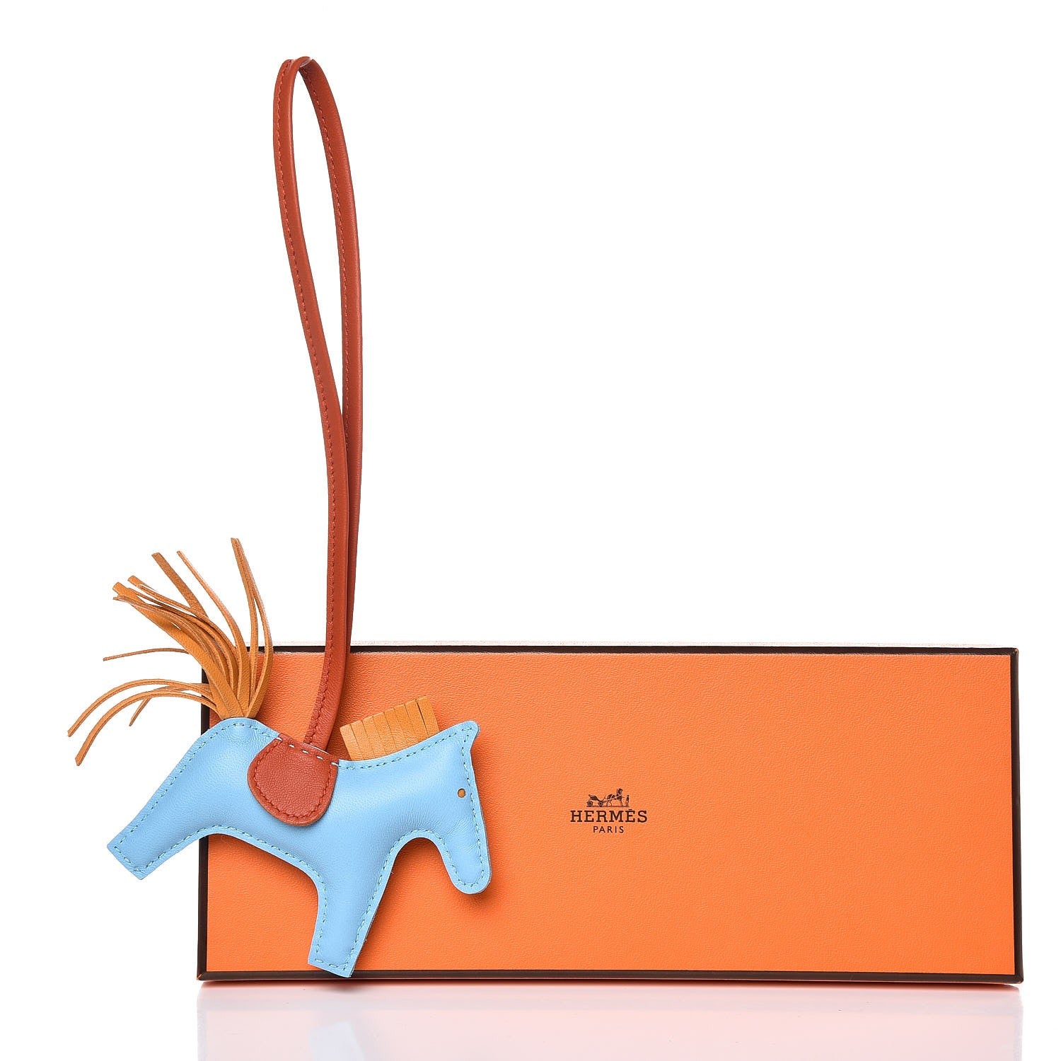Hermes Milo Lambskin Grigri Rodeo Horse Bag Charm PM Celeste Naturel Bouton D'Or Cornaline 4 of 4