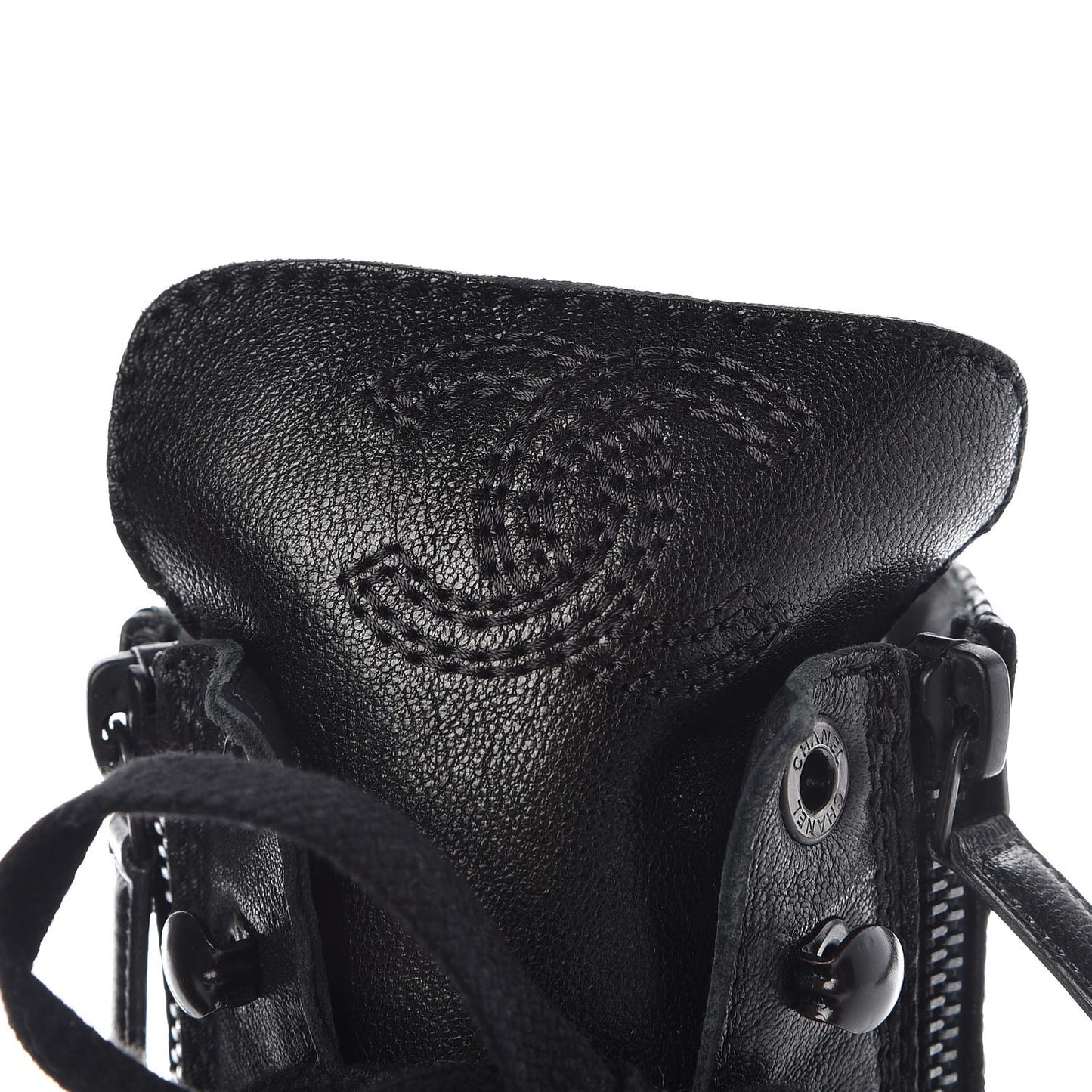 Calfskin Quilted Cap Toe Combat Boots 38.5 Black