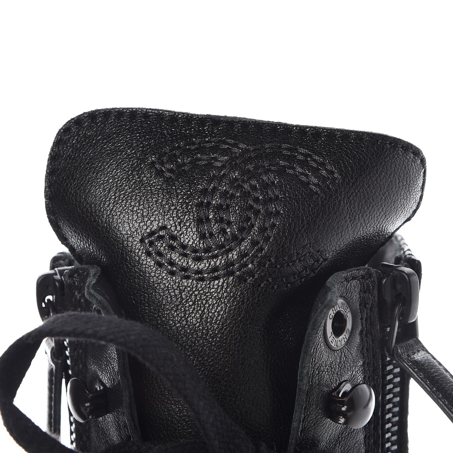 Chanel Calfskin Quilted Cap Toe Combat Boots 38.5 Black 7 of 10