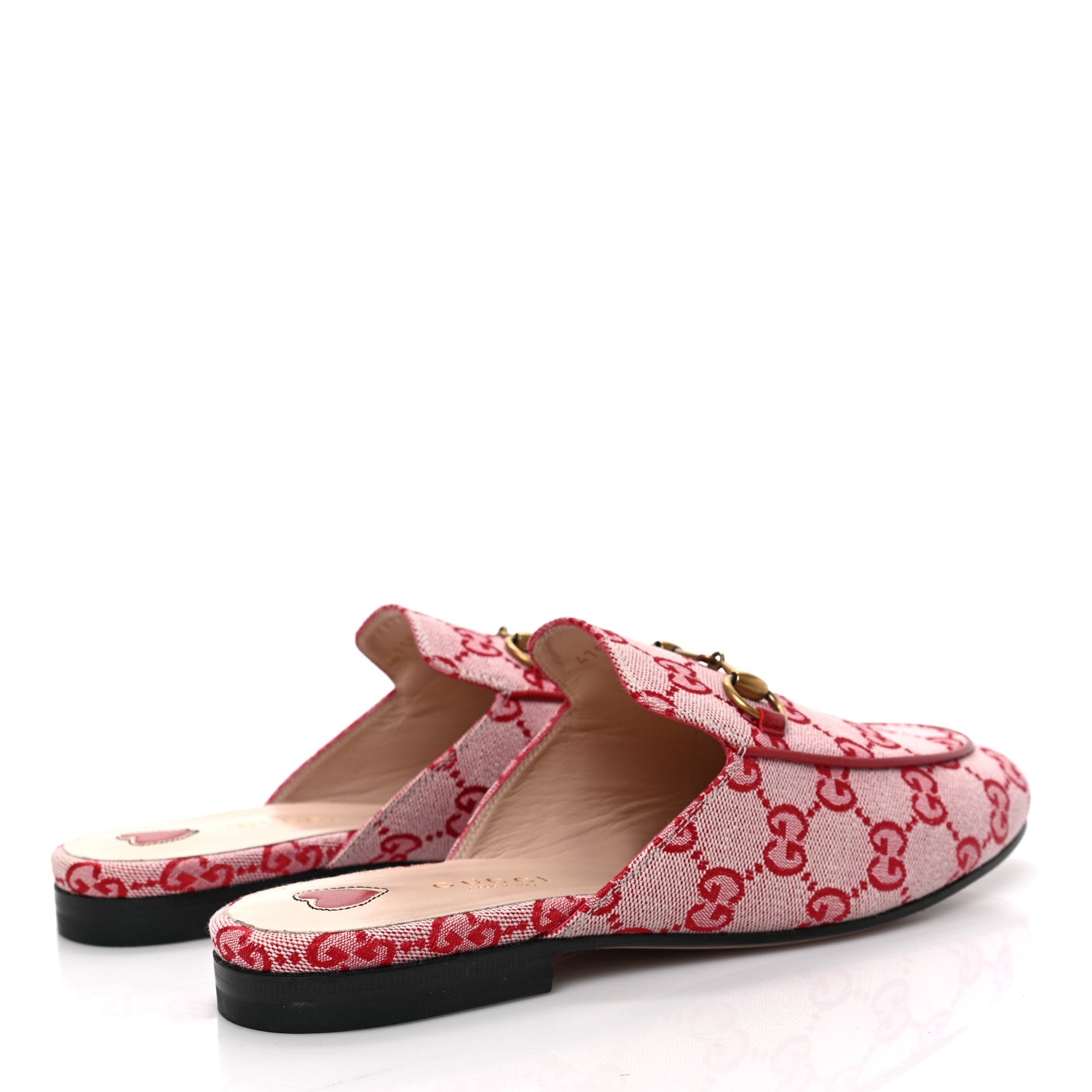 Gucci Canvas GG Monogram Horsebit Womens Princetown Slippers 37.5 Gardenia Hibiscus Red 4 of 8