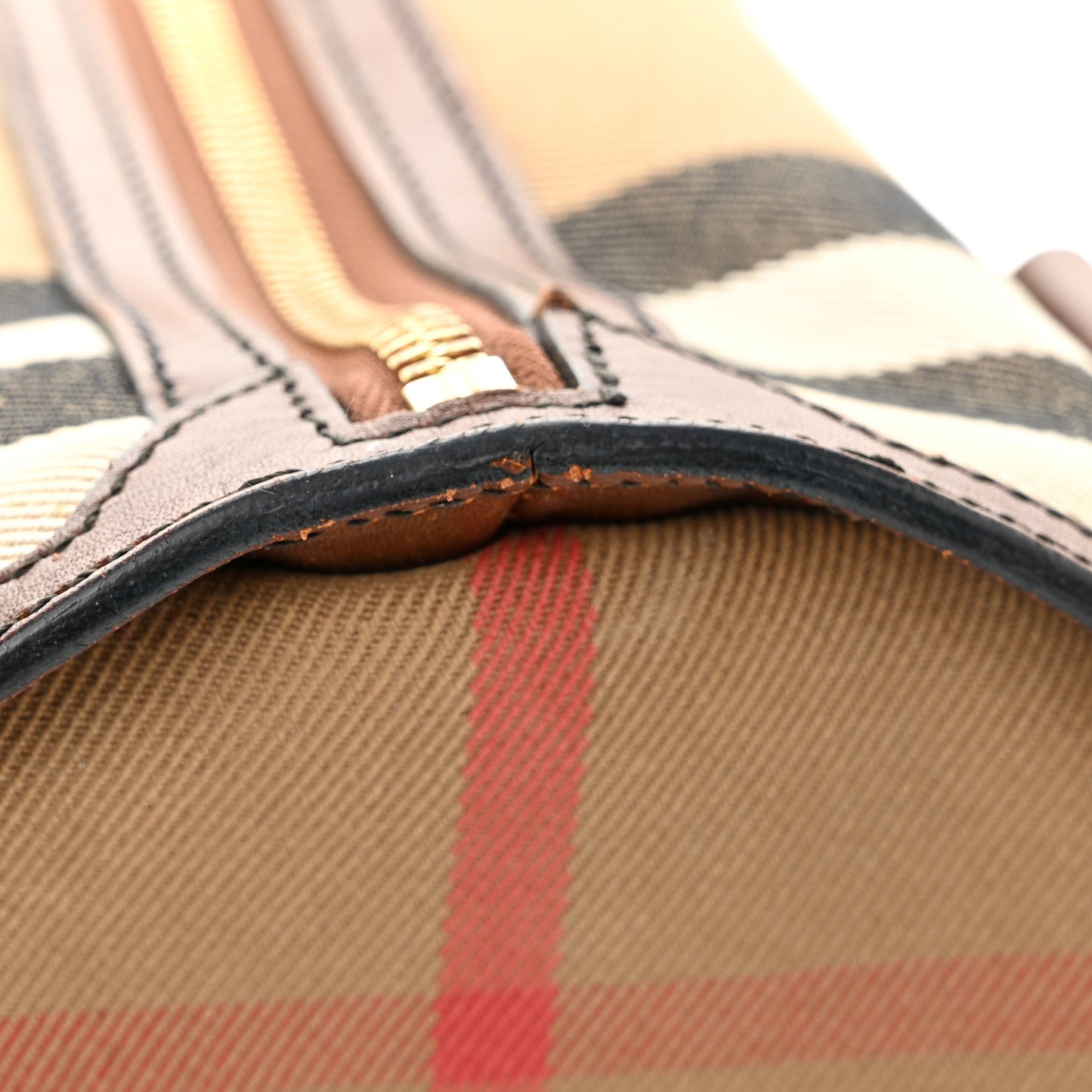 House Check Bridle Calfskin Small Bowling Bag Dark Tan