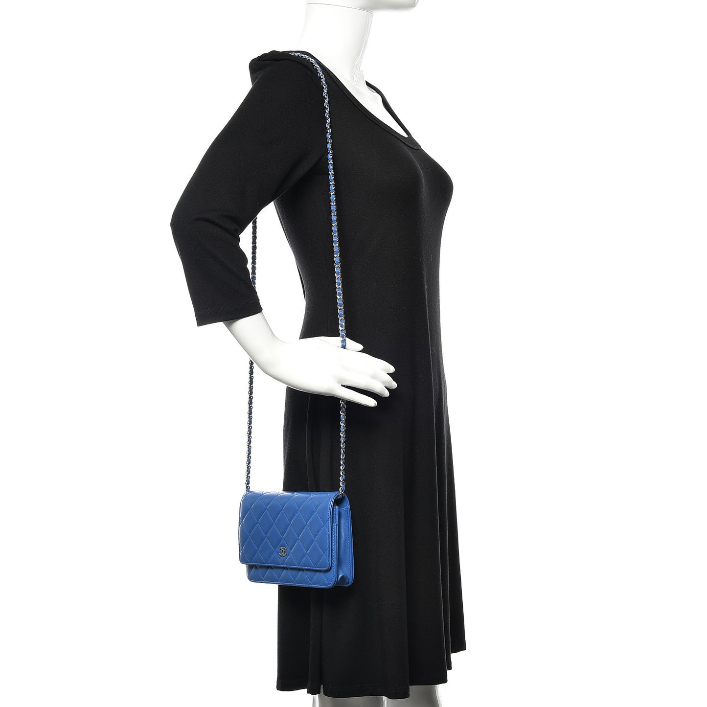 Lambskin Quilted Wallet On Chain WOC Bright Blue