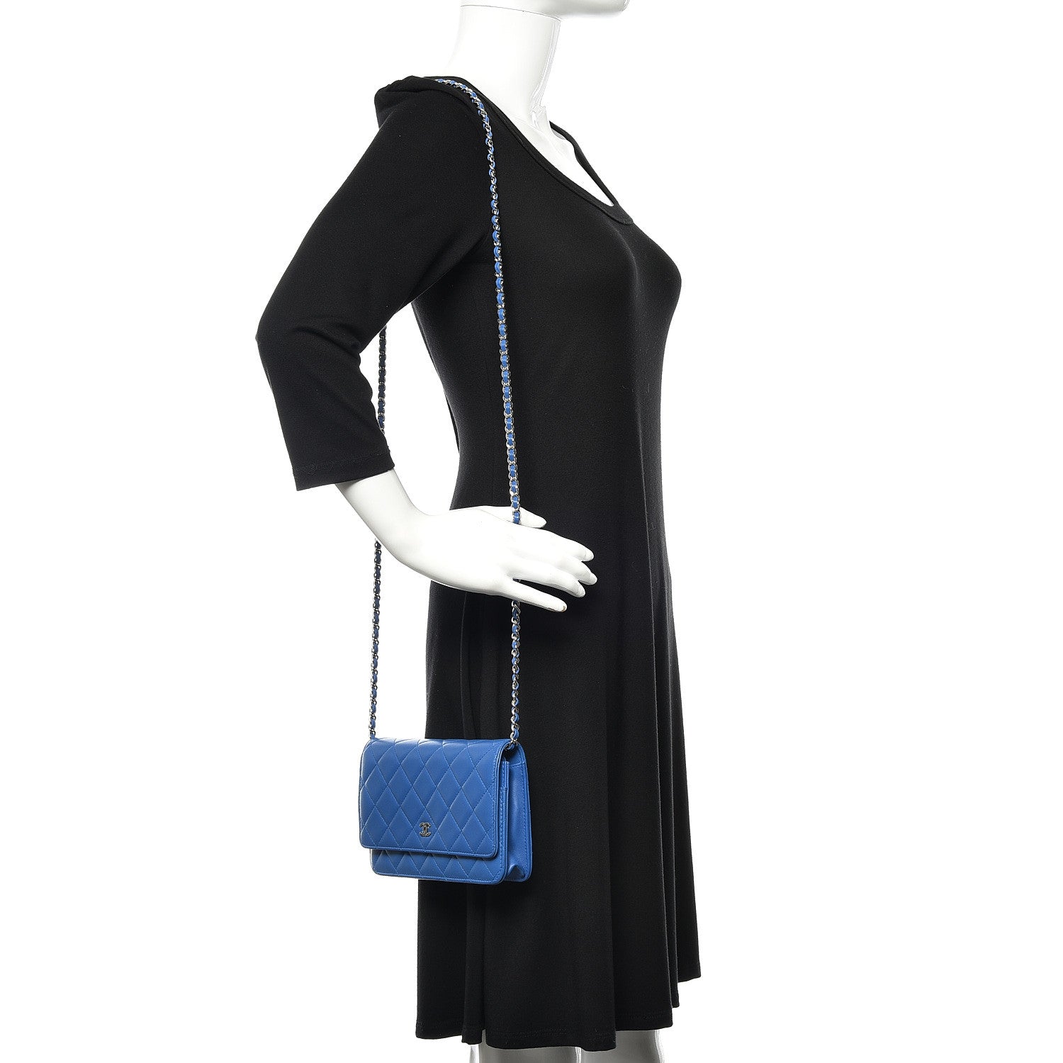 Chanel Lambskin Quilted Wallet On Chain WOC Bright Blue 2 of 12