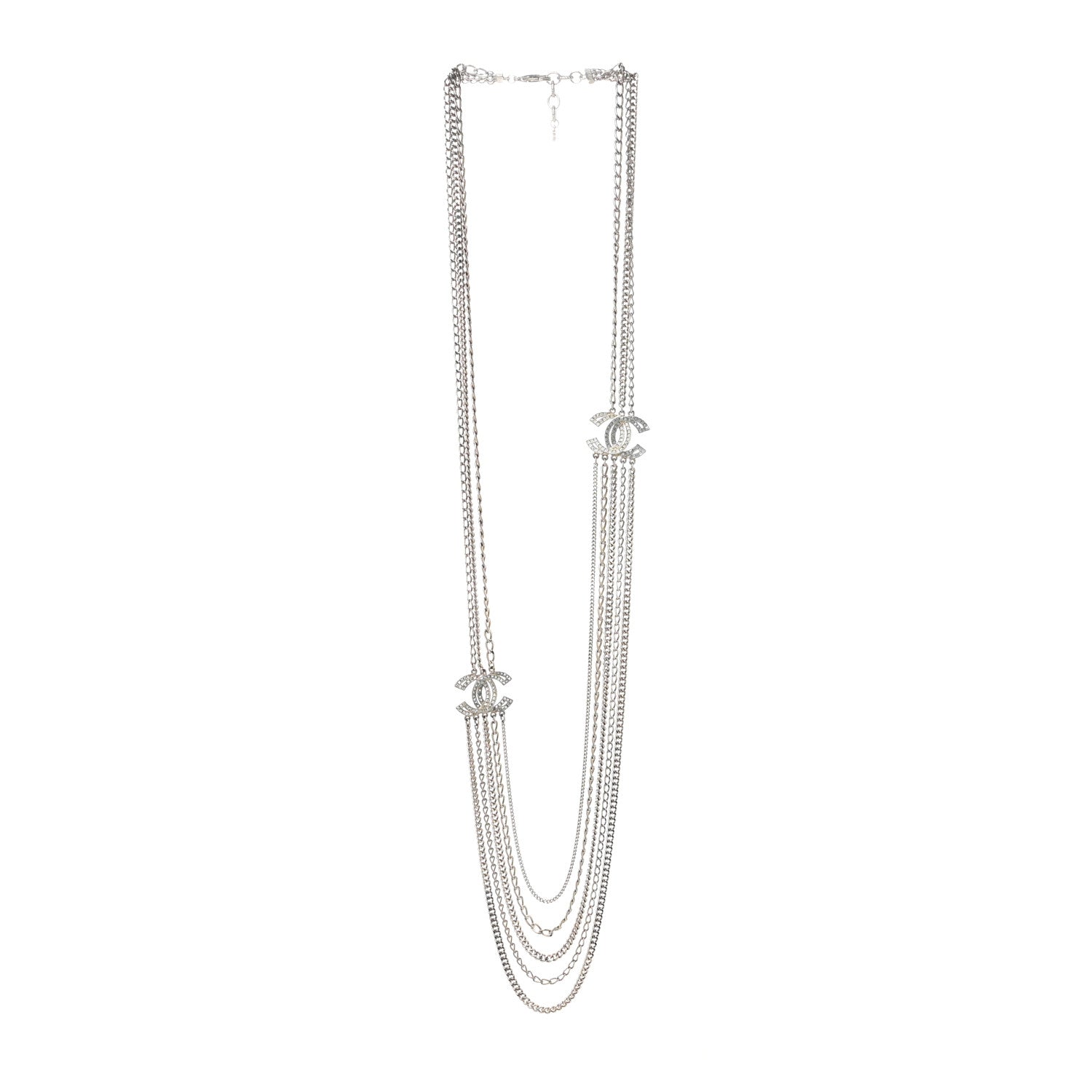 Chanel Crystal CC Multi Strand Long Chain Necklace Silver 2 of 3
