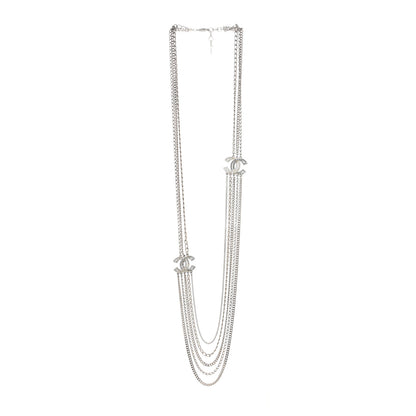 Chanel Crystal CC Multi Strand Long Chain Necklace Silver 2 of 3