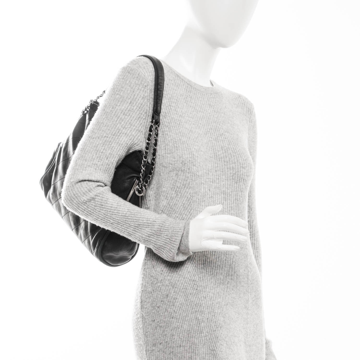 Chanel Lambskin Stitched Medium Ultimate Soft Tote Black 2 of 7