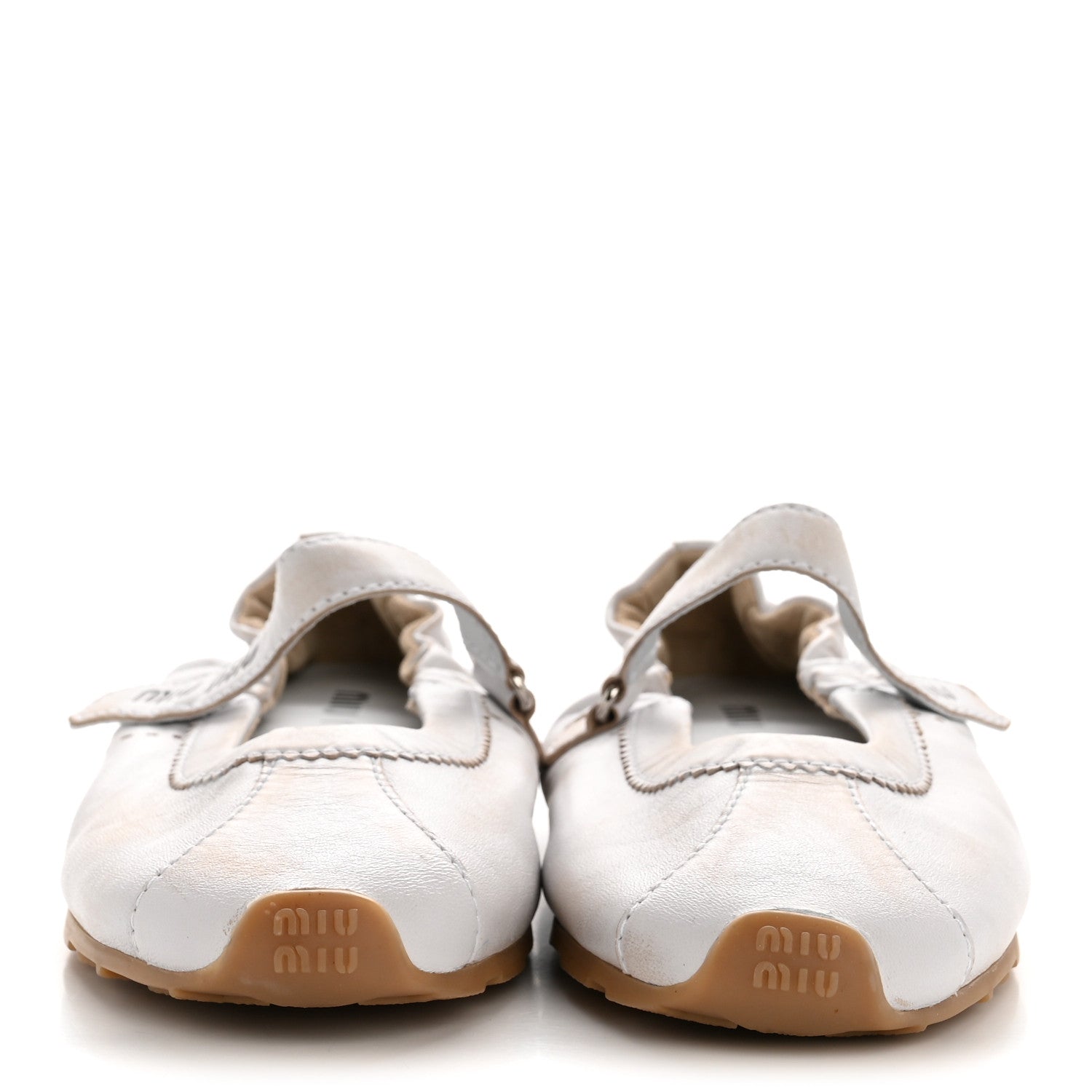Miu Miu Bleached Nappa Womens Plume Mary Jane Ballerina Sneakers 39 Bianco 3 of 9
