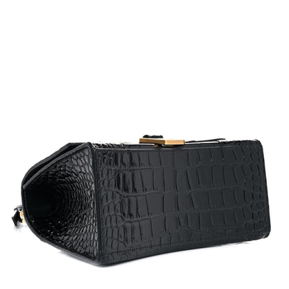 Balenciaga Shiny Calfskin Crocodile Embossed Small Hourglass Top Handle Bag Black 4 of 16