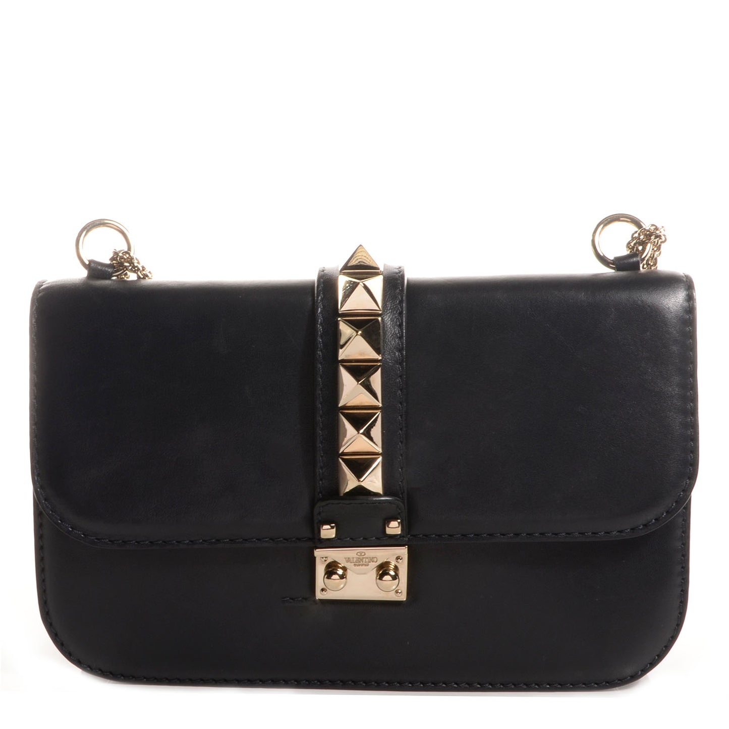 Vitello Medium Glam Lock Rockstud Flap Black