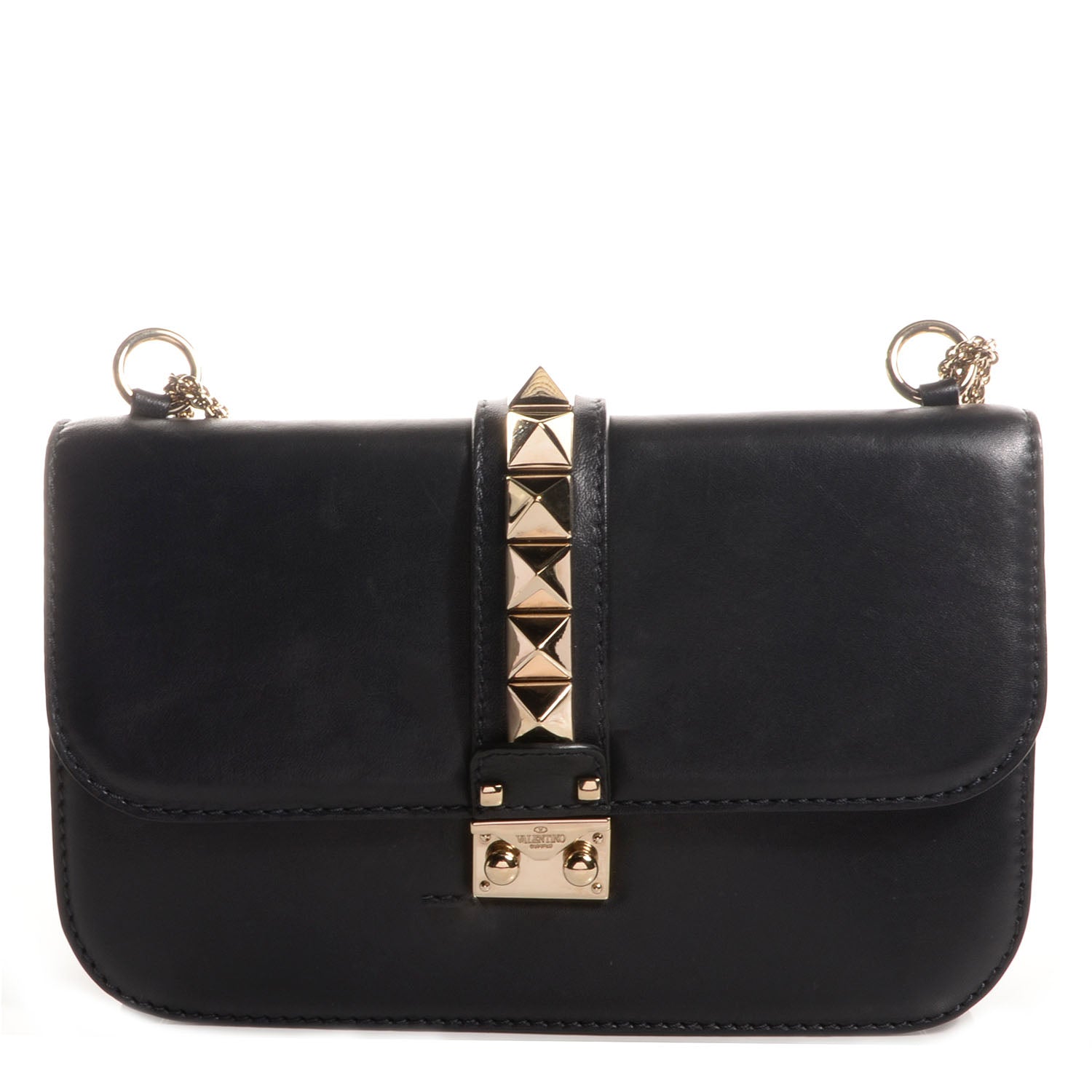 Valentino Garavani Vitello Medium Glam Lock Rockstud Flap Black 1 of 8