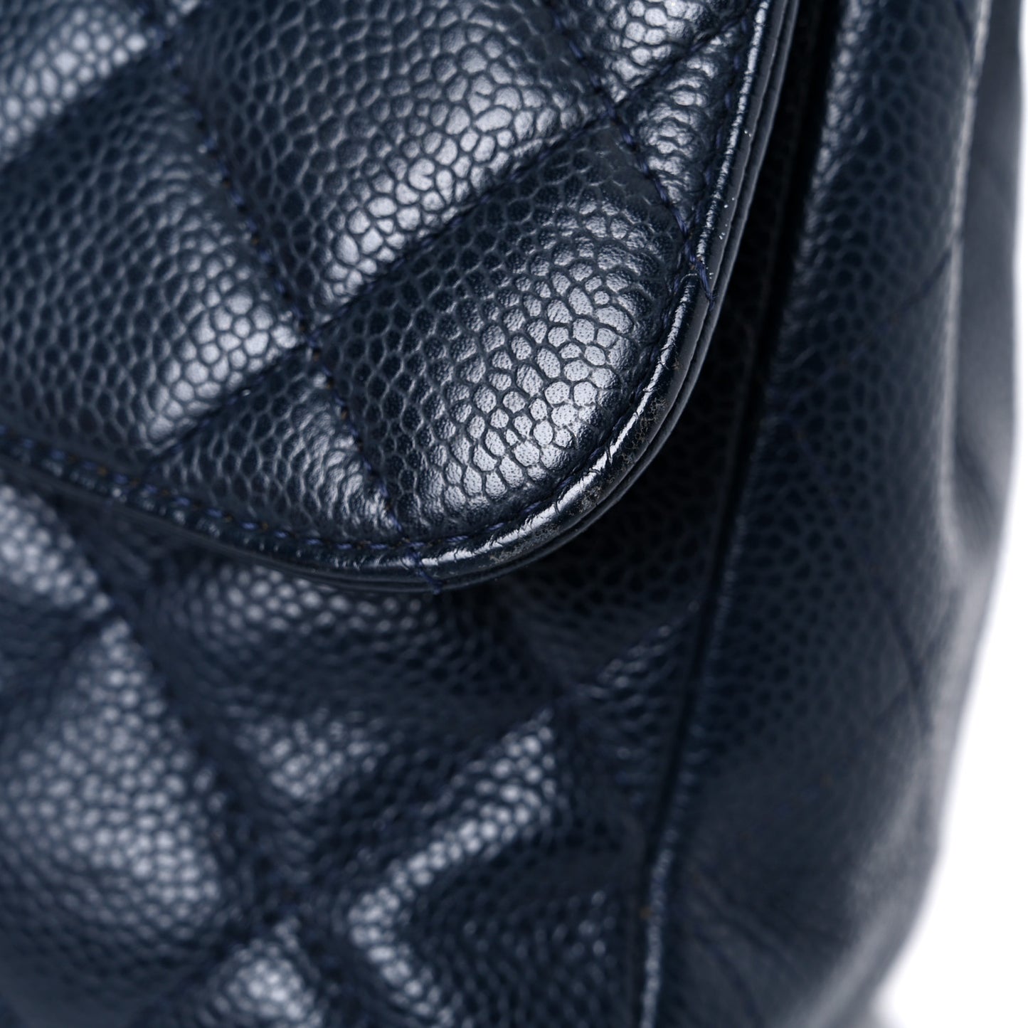 Caviar Quilted Jumbo Double Flap Navy Blue