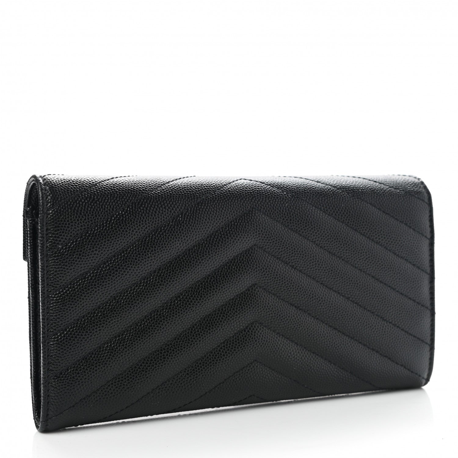 Saint Laurent Grain De Poudre Matelasse Chevron Monogram Flap Wallet Black 3 of 8