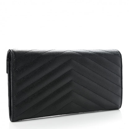 Saint Laurent Grain De Poudre Matelasse Chevron Monogram Flap Wallet Black 3 of 8