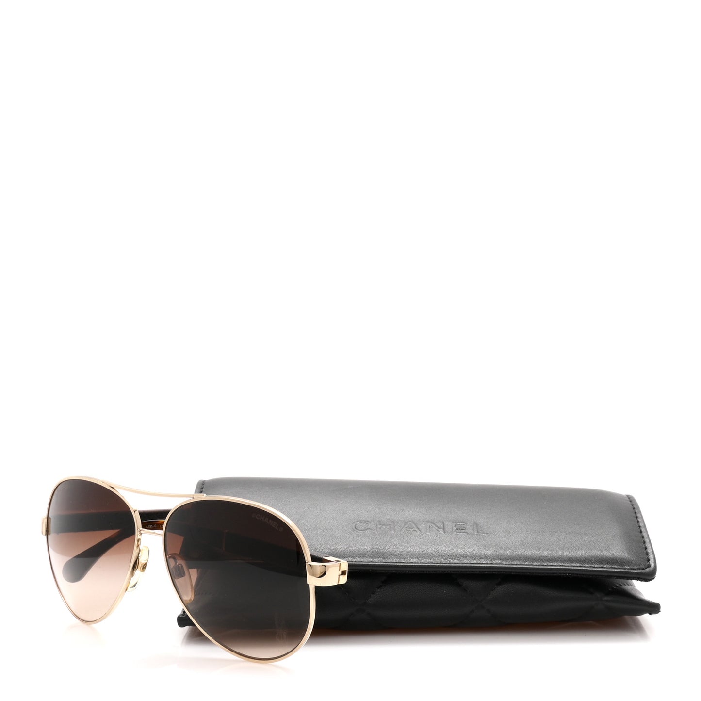 Lambskin Quilted CC Aviator Sunglasses 4195-Q-A Brown  Gold