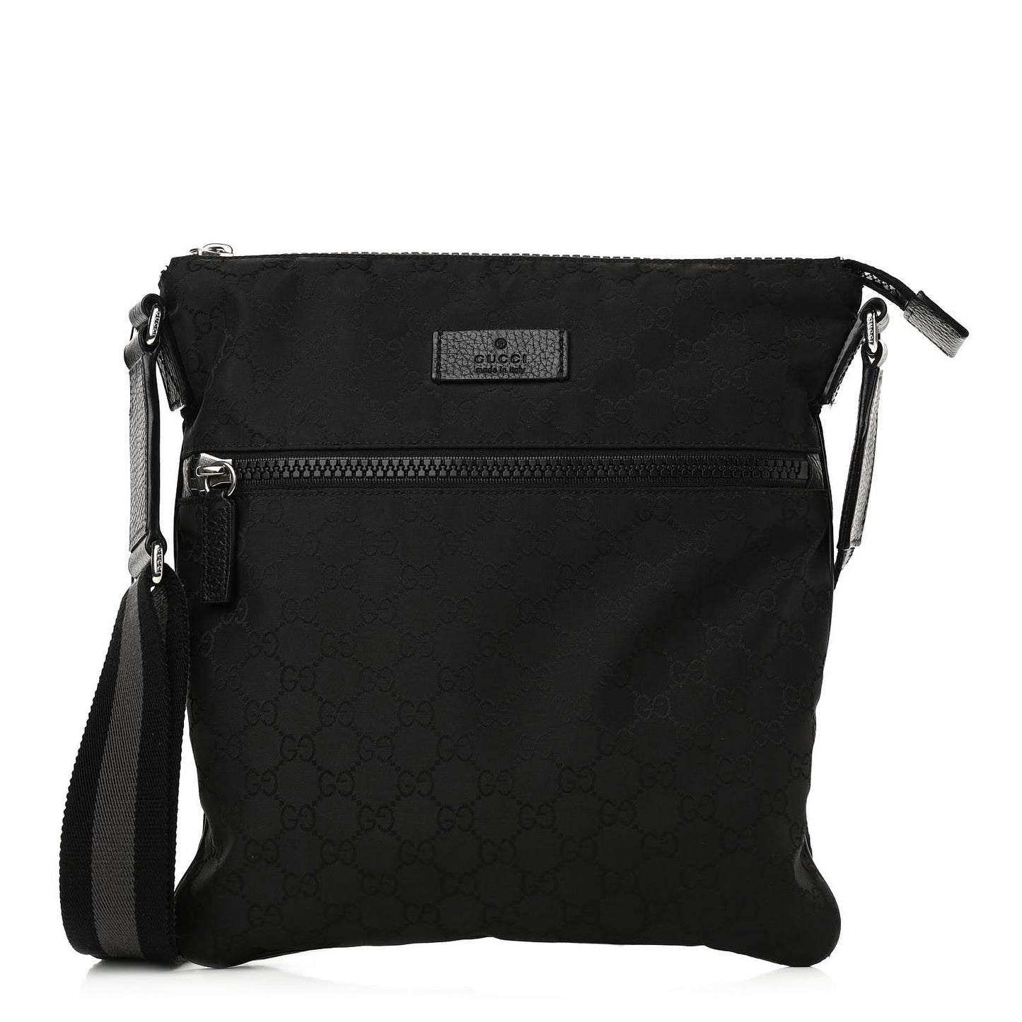 Nylon Monogram Medium Flat Messenger Bag Black