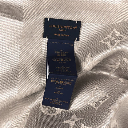 Louis Vuitton Wool Silk Chale Monogram Shawl Greige 3 of 3
