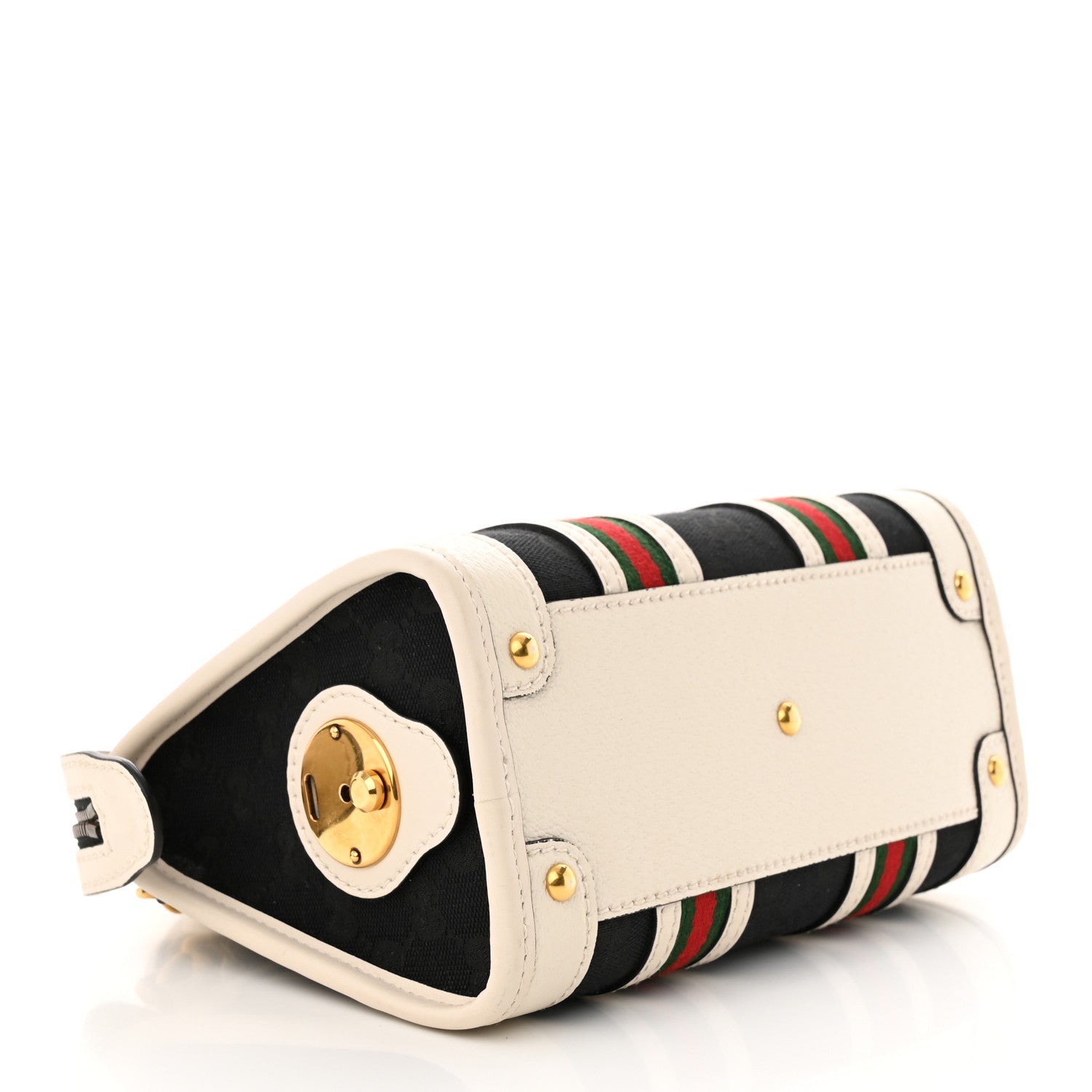 Gucci Monogram Textured Dollar Calfskin Web Mini Bauletto Duffle Top Handle Bag Black Mystic White 4 of 11