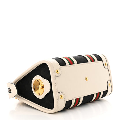 Gucci Monogram Textured Dollar Calfskin Web Mini Bauletto Duffle Top Handle Bag Black Mystic White 4 of 11