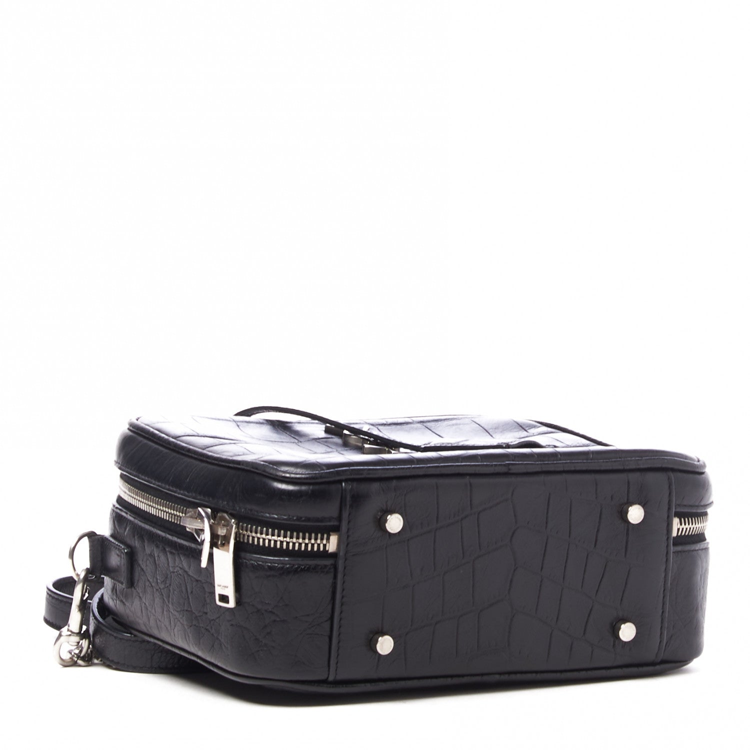 Saint Laurent Calfskin Crocodile Embossed Monogram Lunch Box Bag Black 3 of 8
