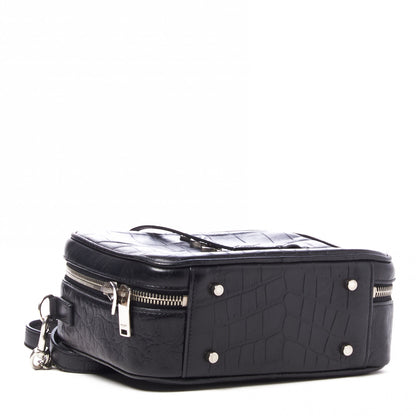 Saint Laurent Calfskin Crocodile Embossed Monogram Lunch Box Bag Black 3 of 8