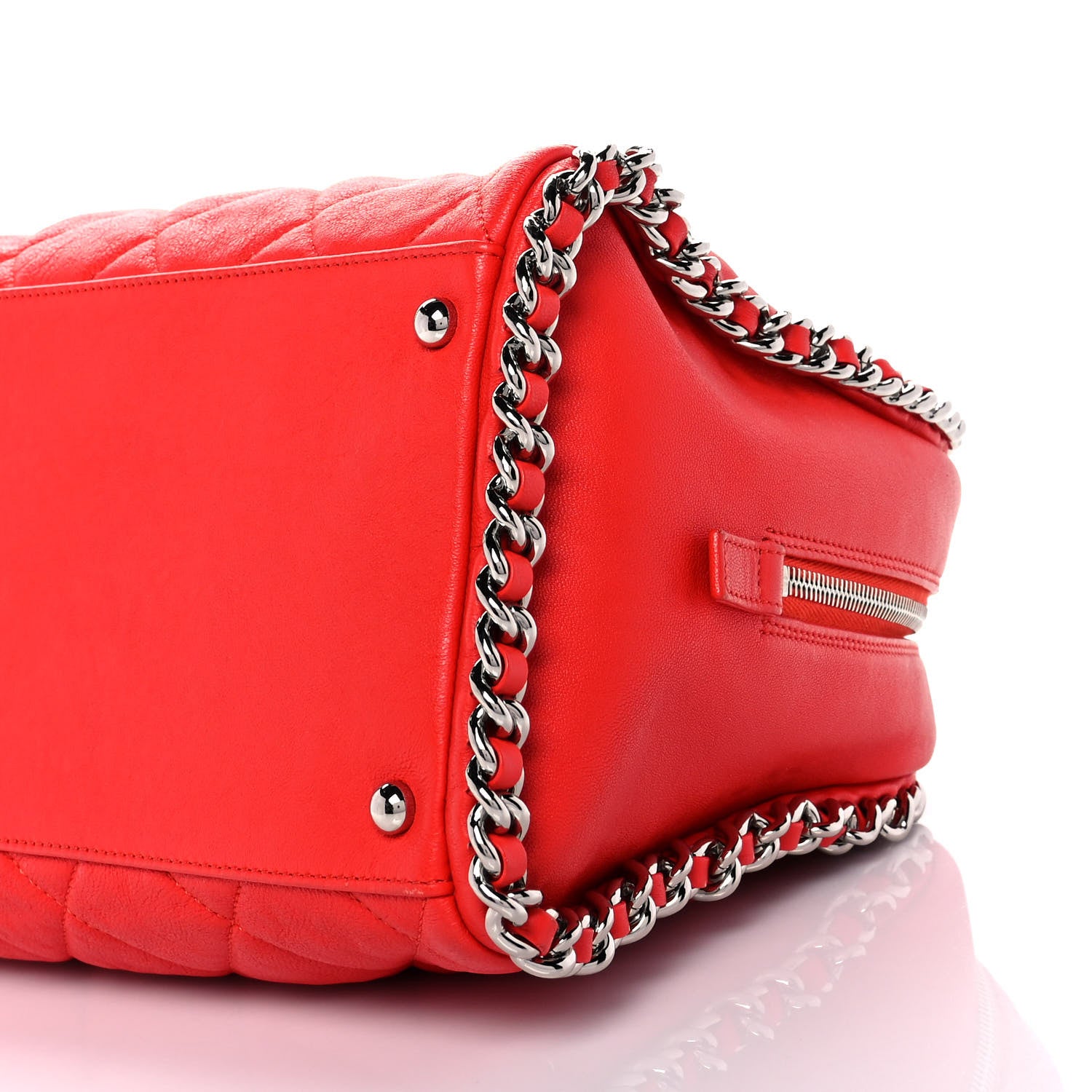 Chanel Washed Lambskin Chain Around Bowler Red 9 of 11