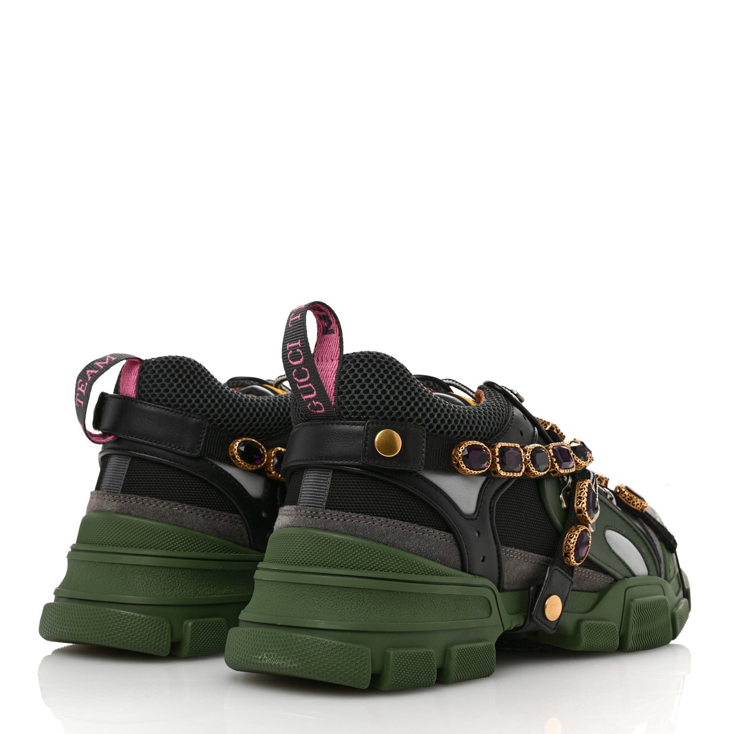 X SEGA Mesh Suede Calfskin Removable Crystals Mens Flashtrek Sneakers 12 Loess Black Olive Green