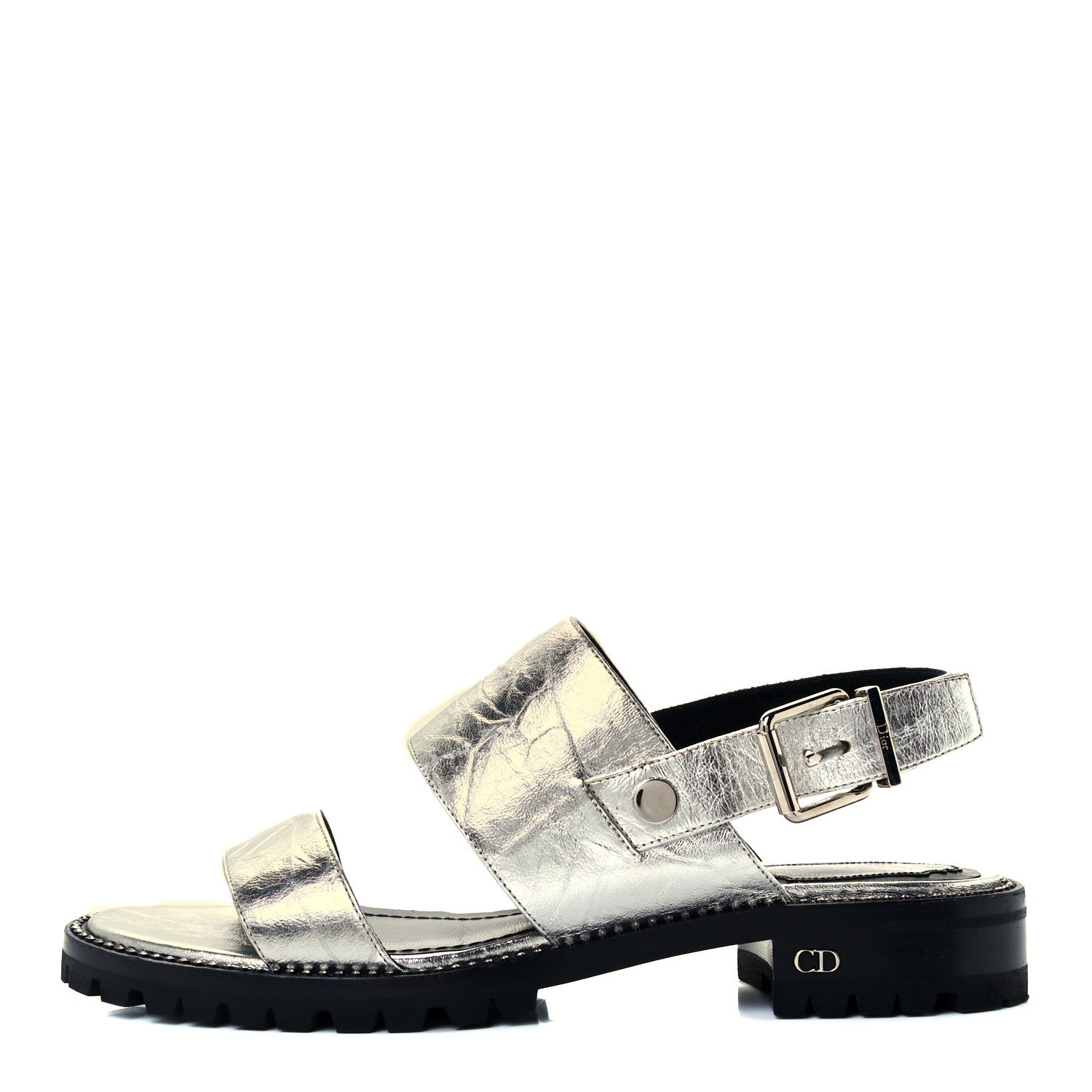 Christian Dior Crinkled Lambskin Crystal Dior Wanted Sandals 40 Argent 1 of 12