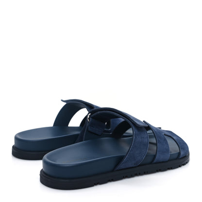 Hermes Suede Goatskin Womens Chypre Sandals 37.5 Bleu Celeste 4 of 9
