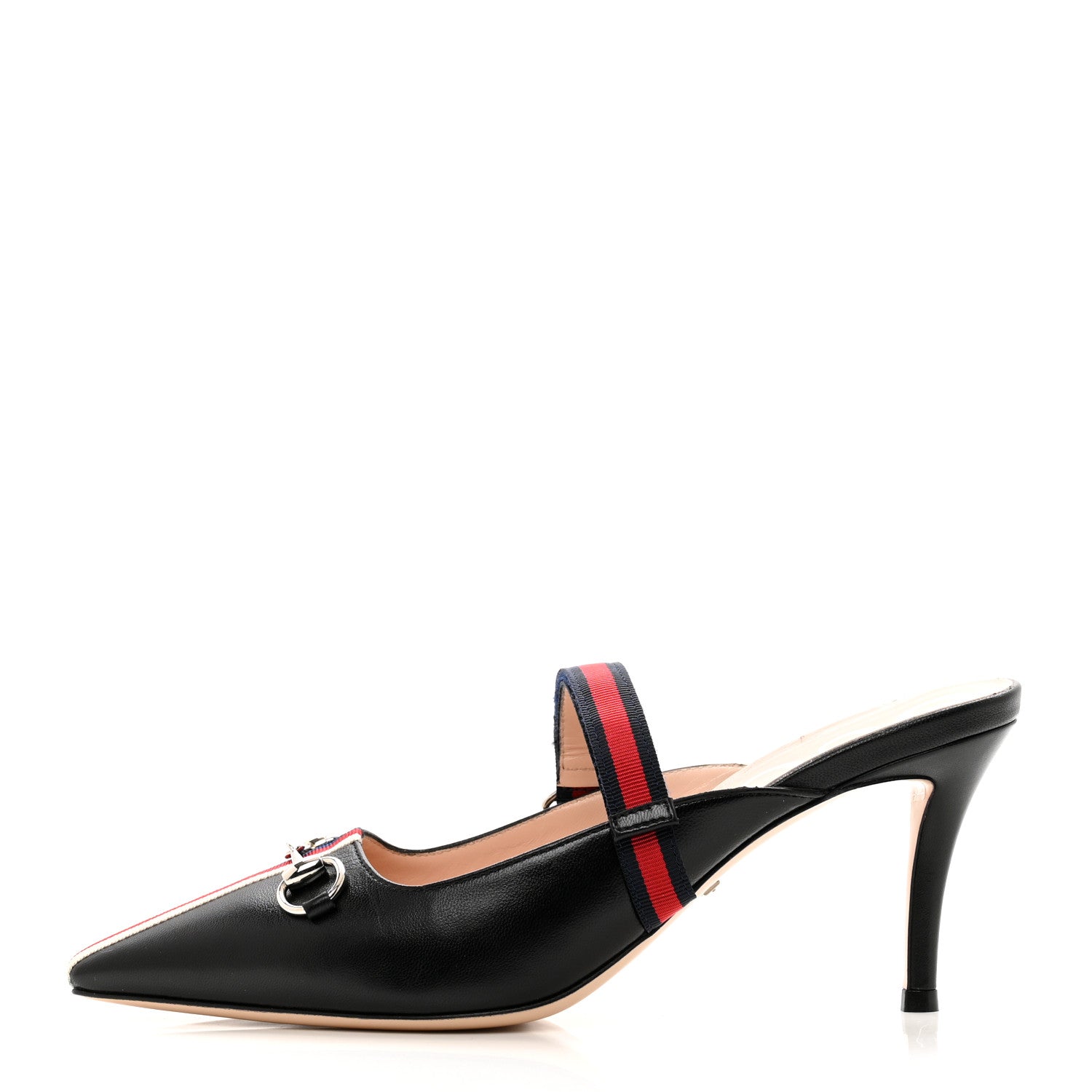 Gucci Malaga Kid Sylvie Web Cross Strap Mid-Heel Slides 37 Black 1 of 9