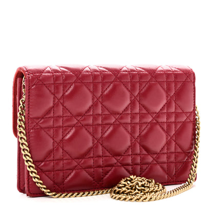 Christian Dior Lambskin Cannage Dioraddict Wallet On Chain Clutch Fuchsia 3 of 10