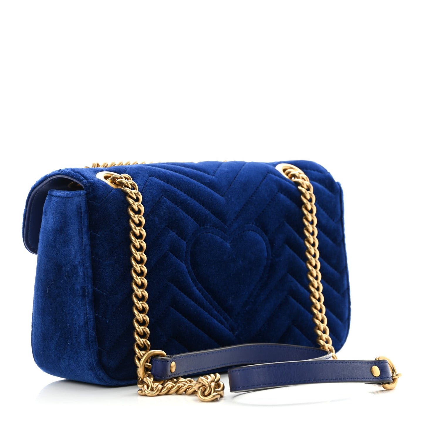 Velvet Matelasse Small GG Marmont Shoulder Bag Cobalt Blue