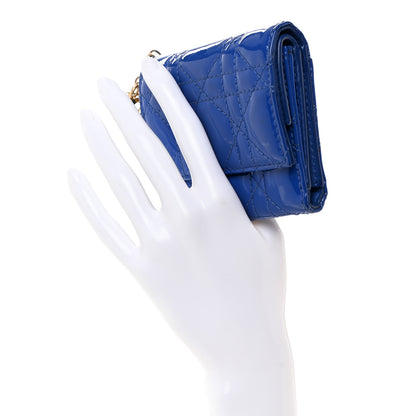 Christian Dior Patent Cannage Lady Dior Lotus Wallet Blue 2 of 8