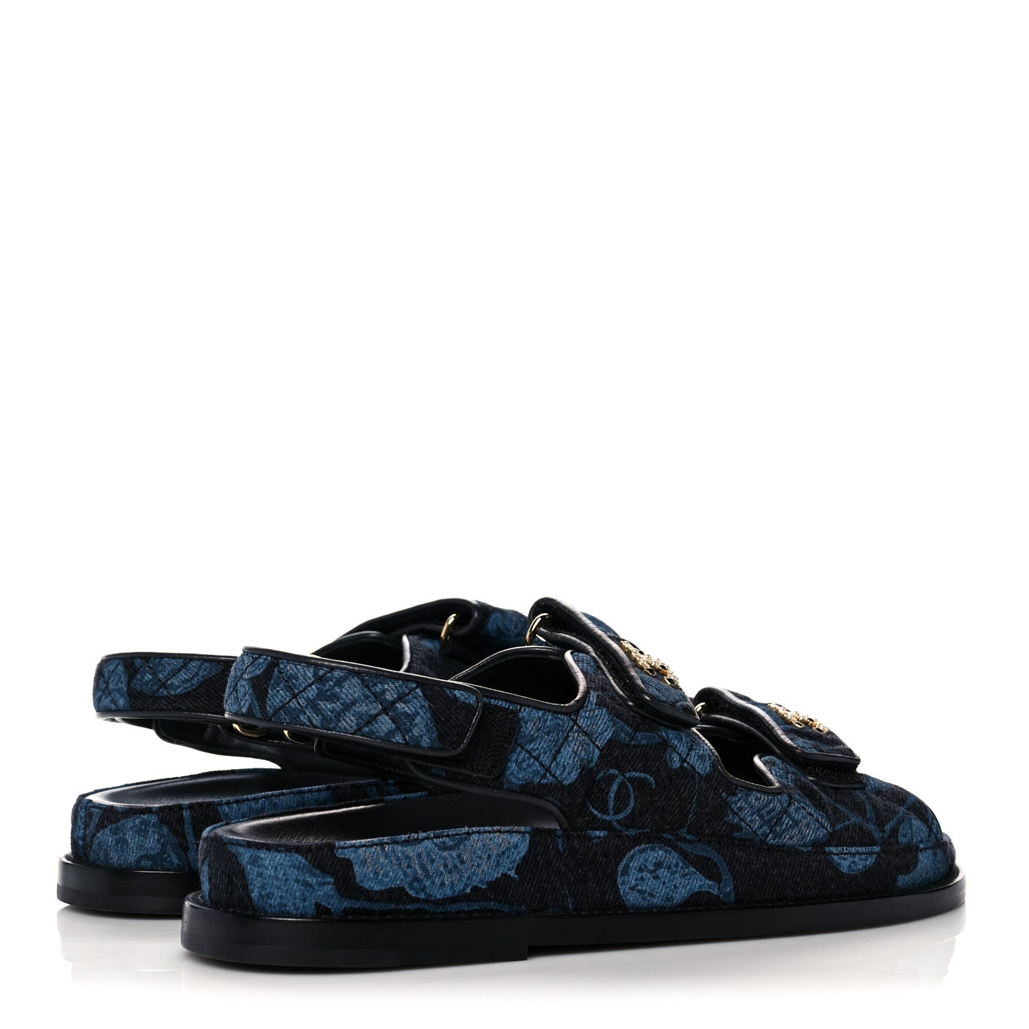 Chanel Denim Velcro Dad Sandals 39 Dark Grey Blue Black 4 of 8
