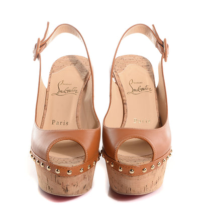 Christian Louboutin Calfskin Monico 100 Studded Cork Wedges 36.5 Fauve 2 of 7