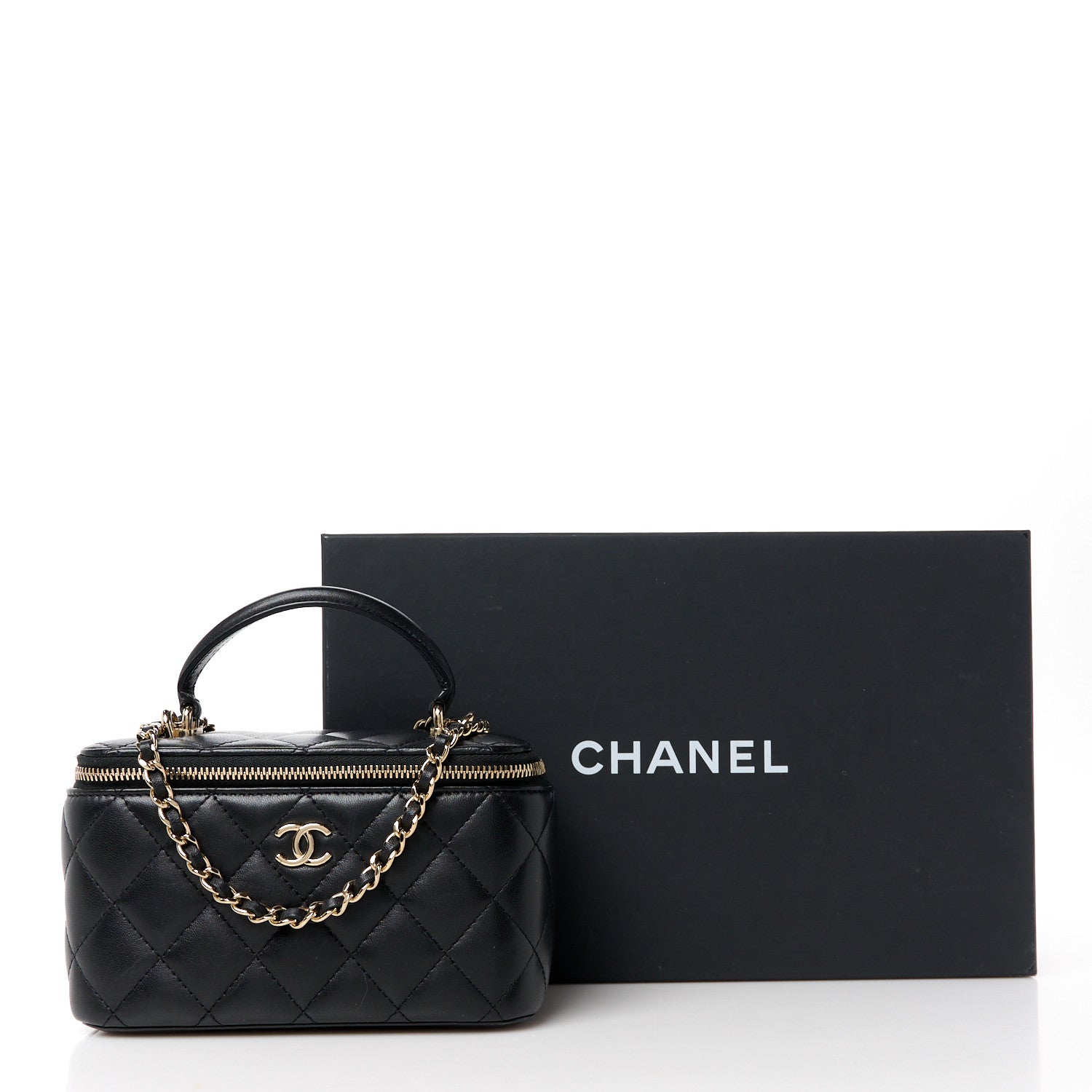 Chanel Lambskin Quilted Small Top Handle Vanity Case With Chain Black 13 of 13