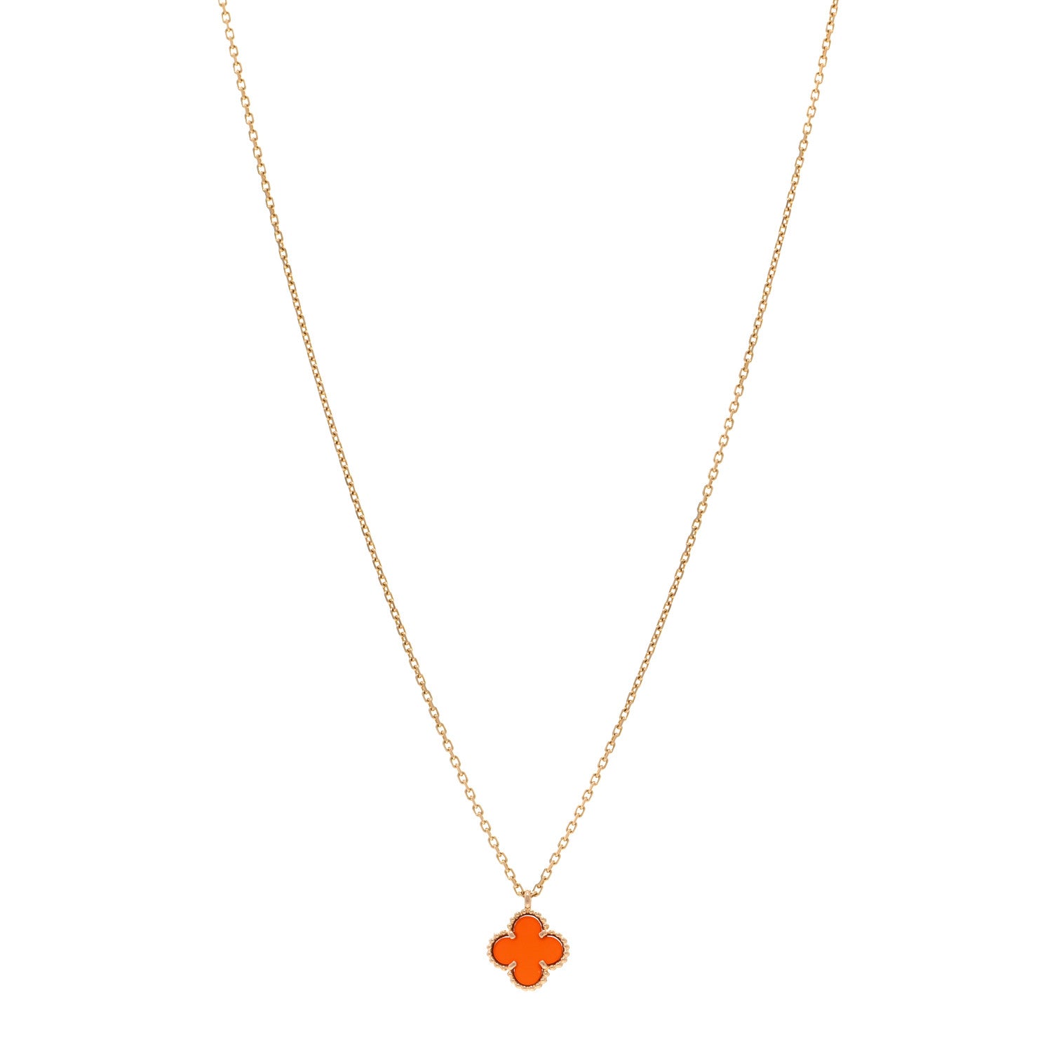 Van Cleef & Arpels 18K Rose Gold Carnelian Sweet Alhambra Pendant Necklace 1 of 6