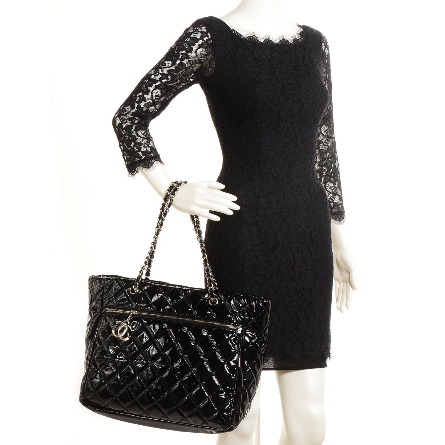 Patent Quilted Chic and Glitter Large Tote Black