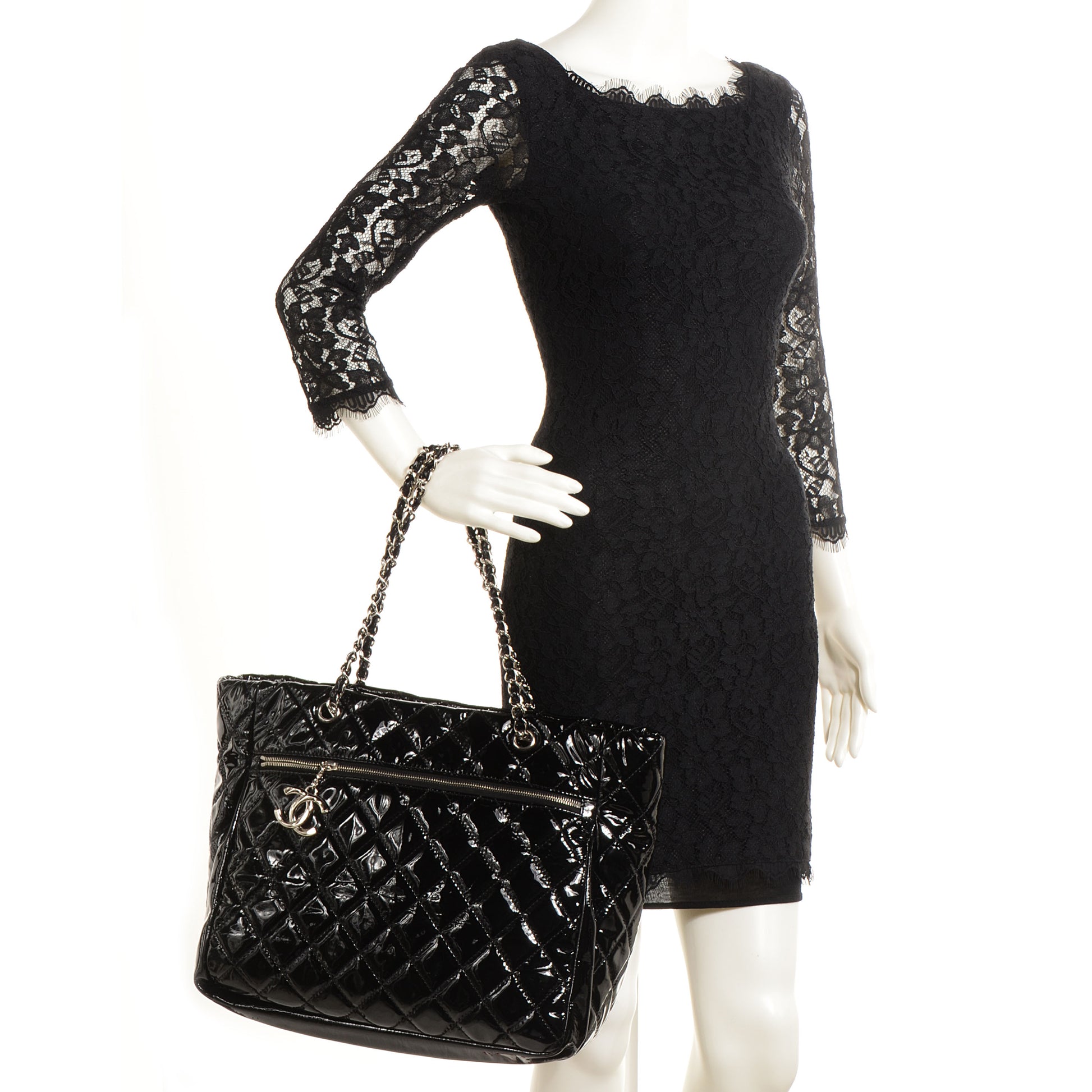 Chanel Patent Quilted Chic and Glitter Large Tote Black 2 of 7