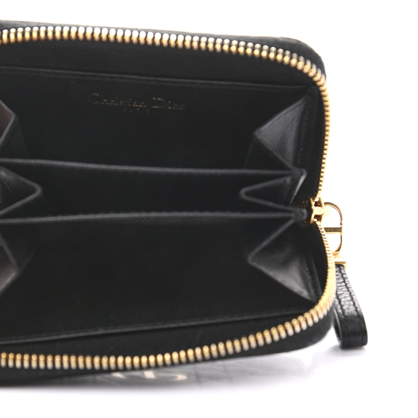 Grained Calfskin Supple Cannage Caro Compact Zip Card Wallet Black