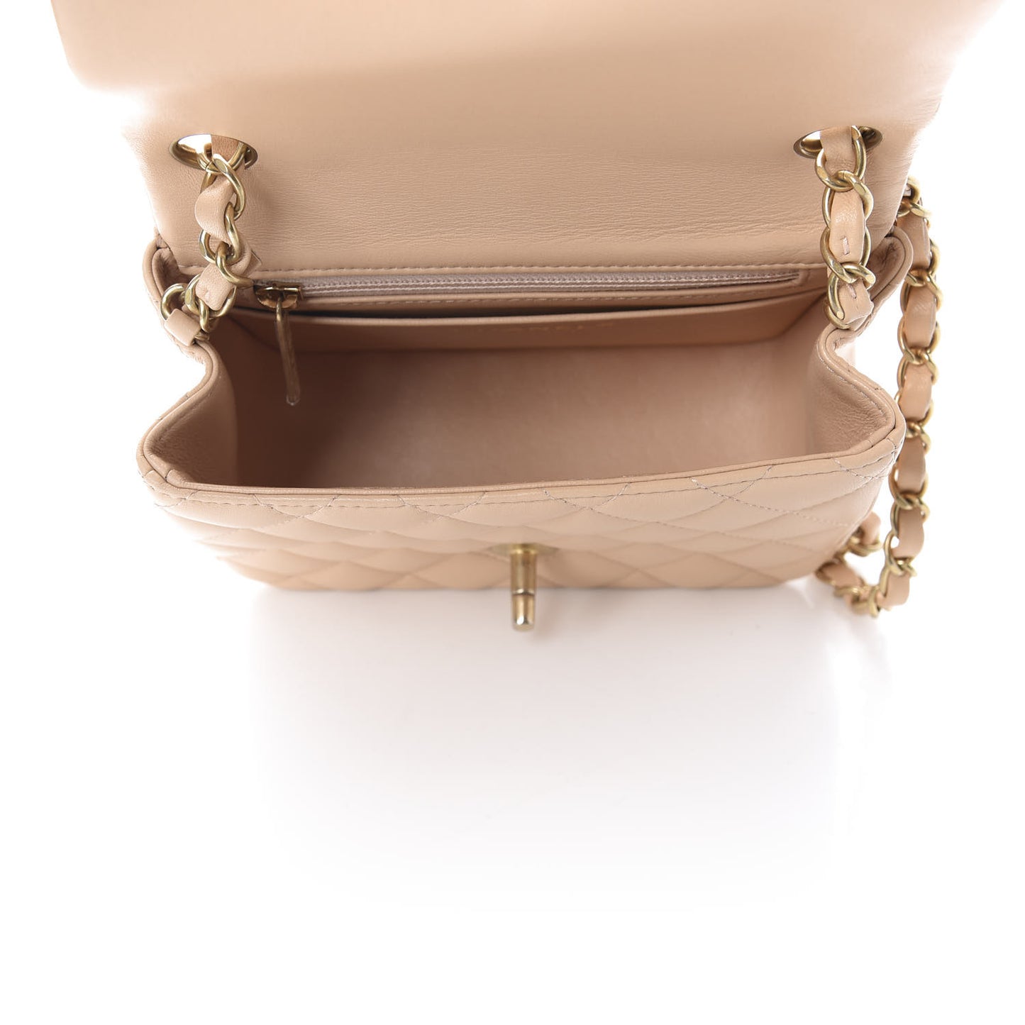 Lambskin Quilted Mini Square Flap Beige