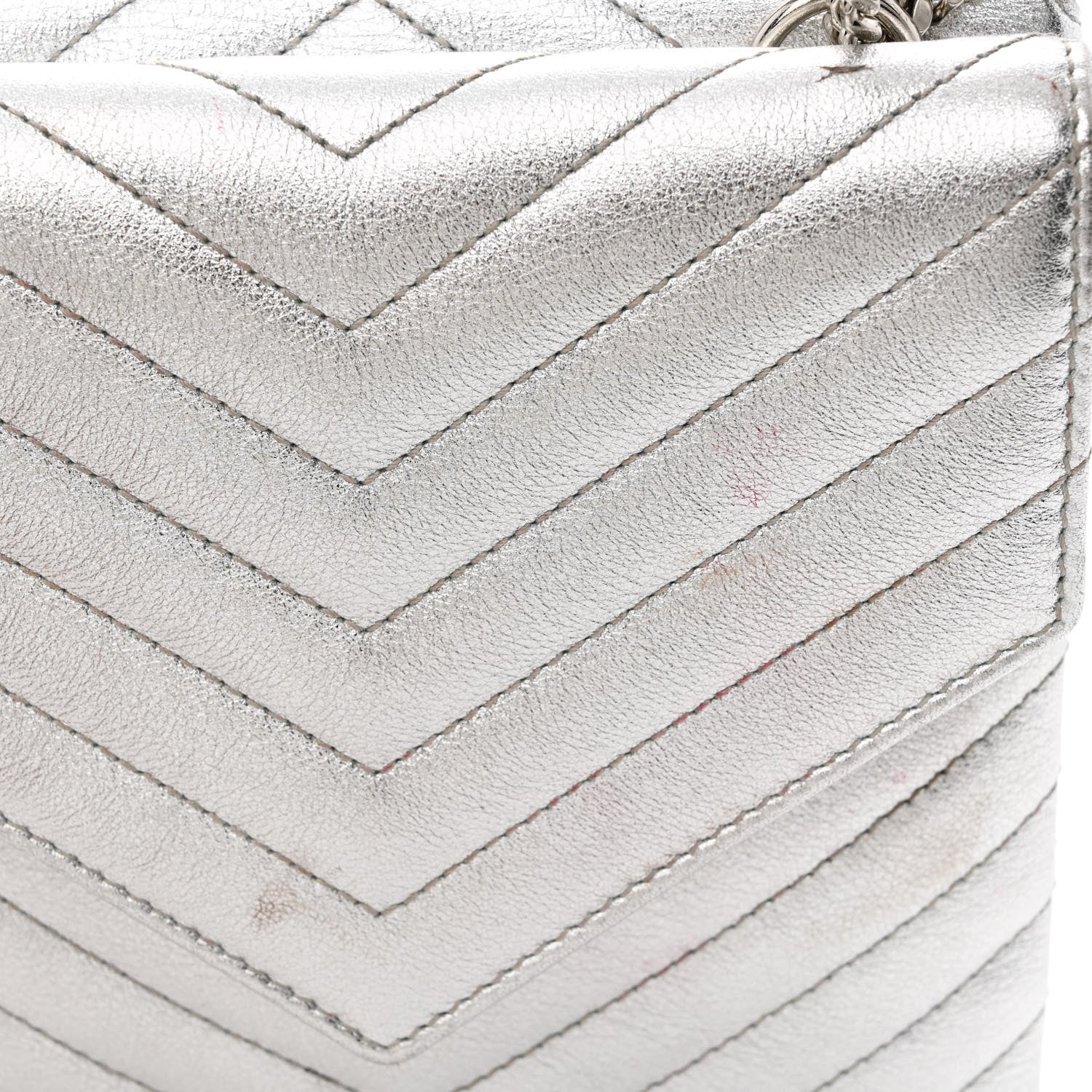 Saint Laurent Metallic Lambskin Quilted Double Flap Bag Silver