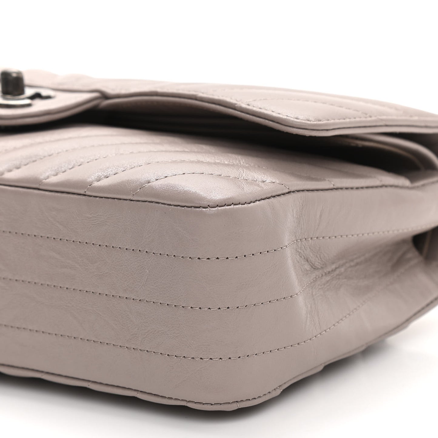 Iridescent Calfskin Chevron Quilted Medium Double Flap Grey